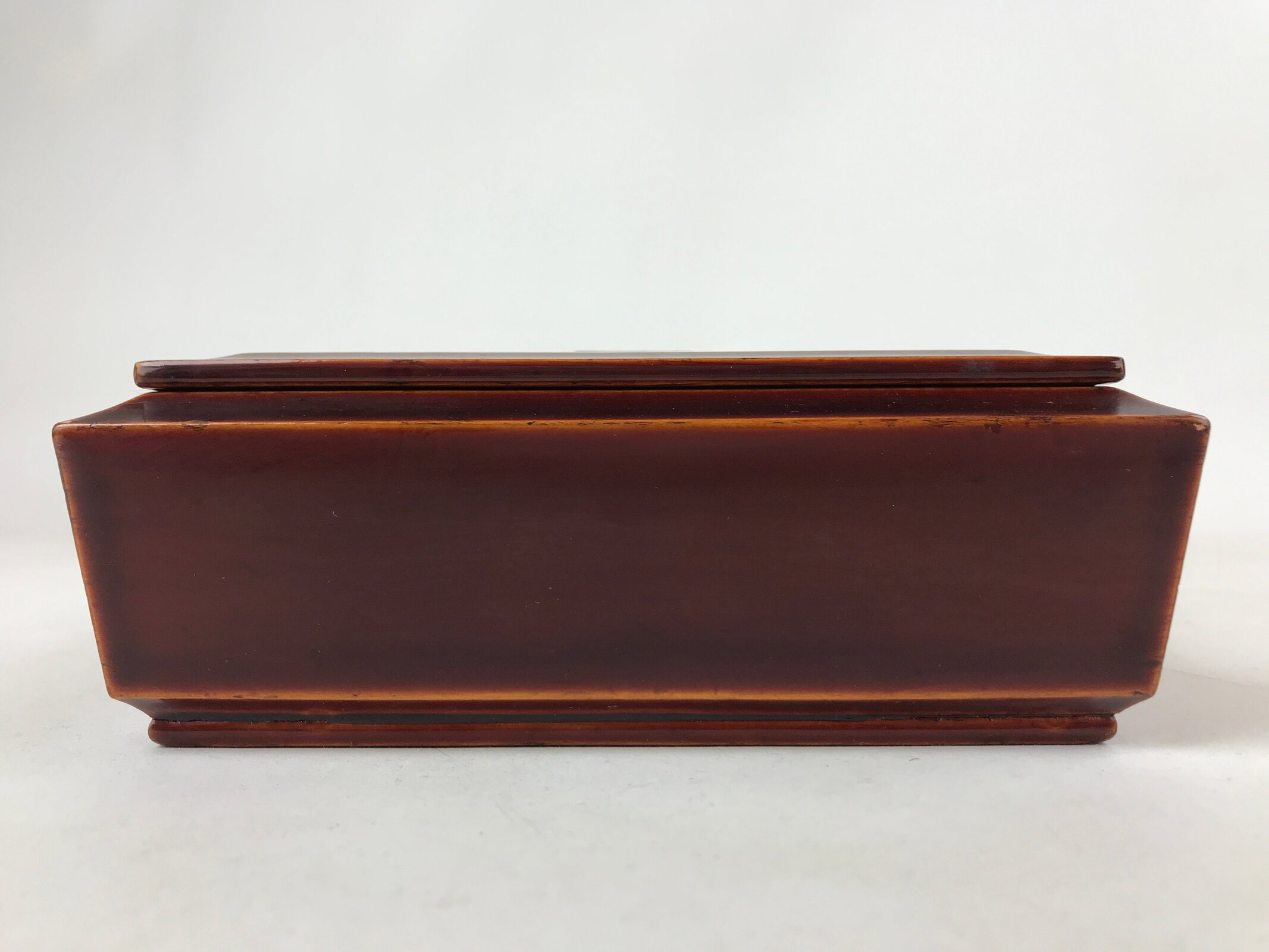 Japanese Lacquered Wooden Small Lidded Box Vtg Shunkei Nuri Square Brown L114