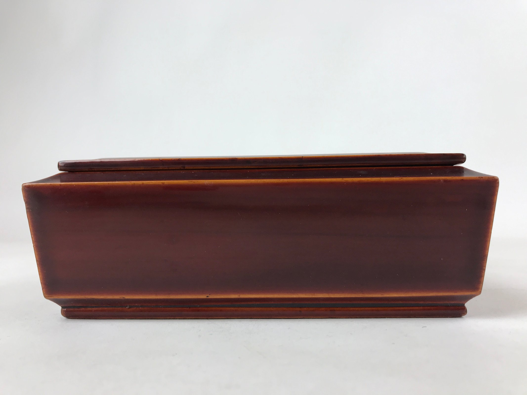 Japanese Lacquered Wooden Small Lidded Box Vtg Shunkei Nuri Square Brown L114