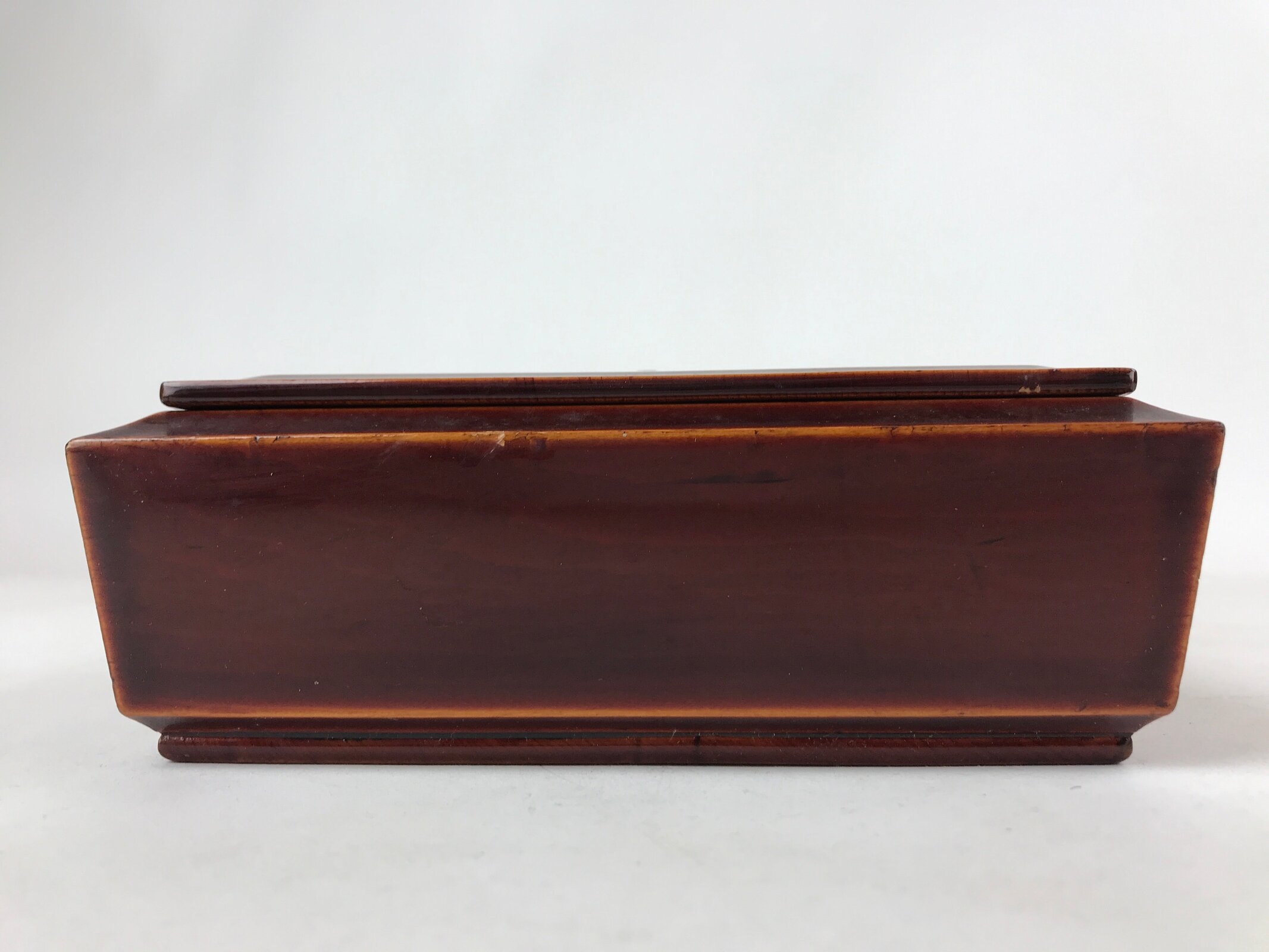 Japanese Lacquered Wooden Small Lidded Box Vtg Shunkei Nuri Square Brown L114