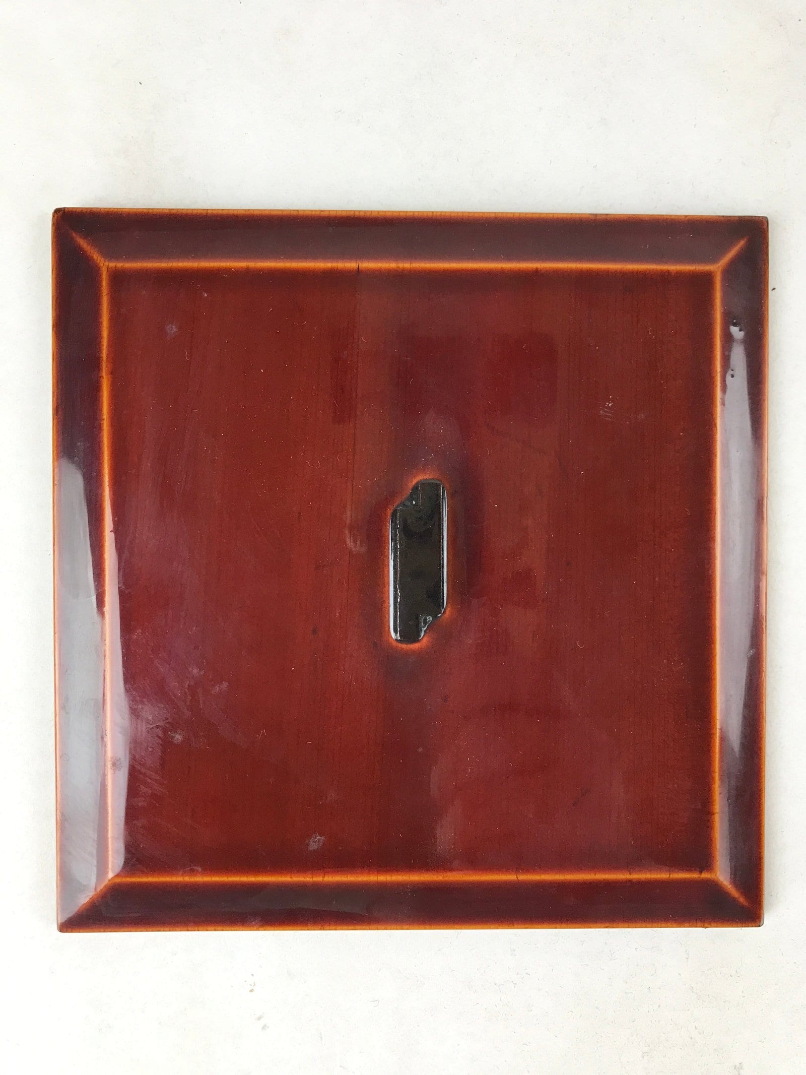 Japanese Lacquered Wooden Small Lidded Box Vtg Shunkei Nuri Square Brown L114