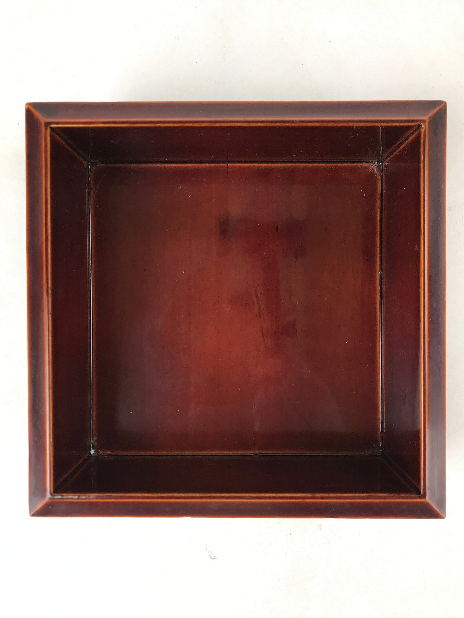 Japanese Lacquered Wooden Small Lidded Box Vtg Shunkei Nuri Square Brown L114