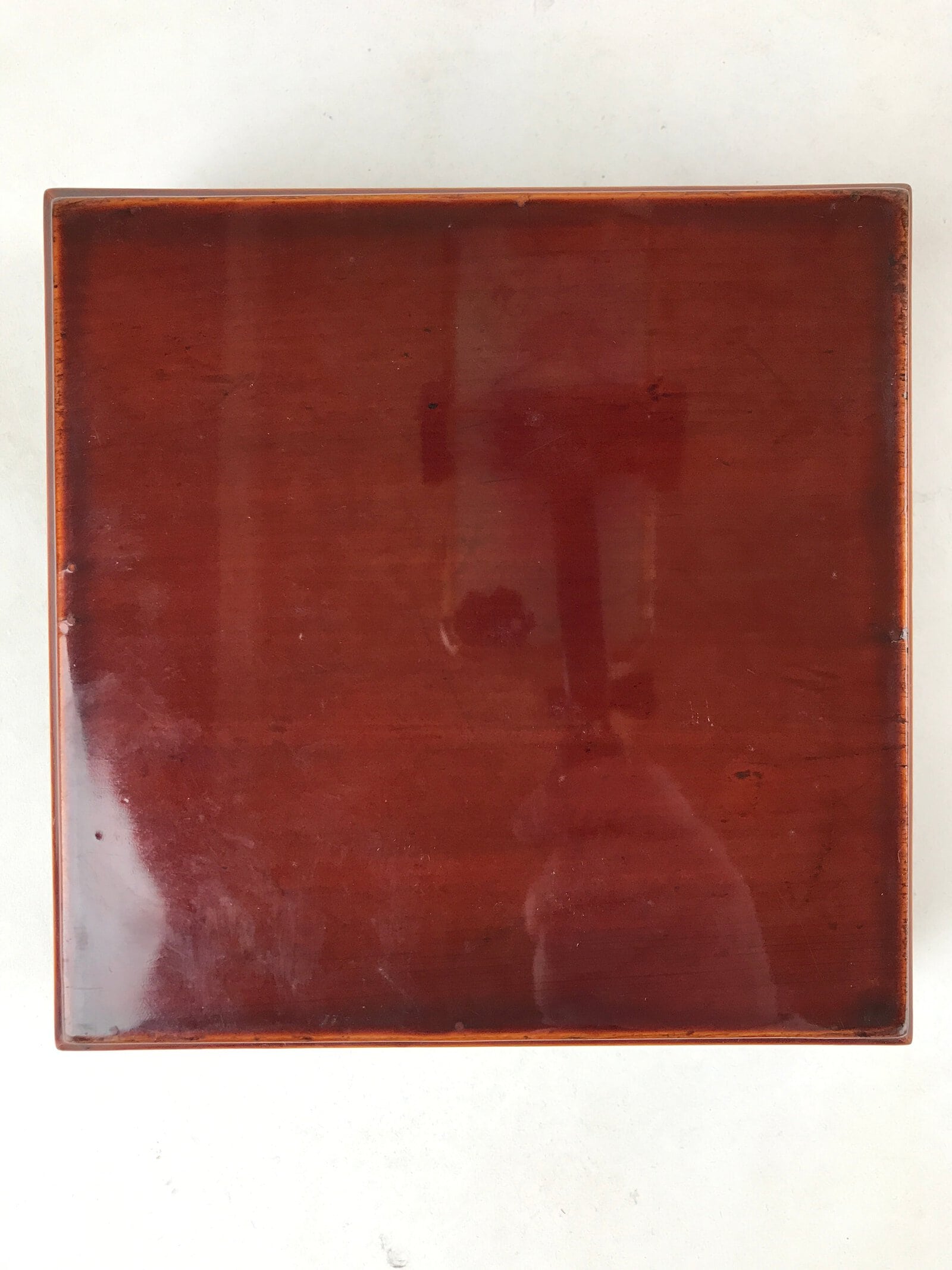 Japanese Lacquered Wooden Small Lidded Box Vtg Shunkei Nuri Square Brown L114