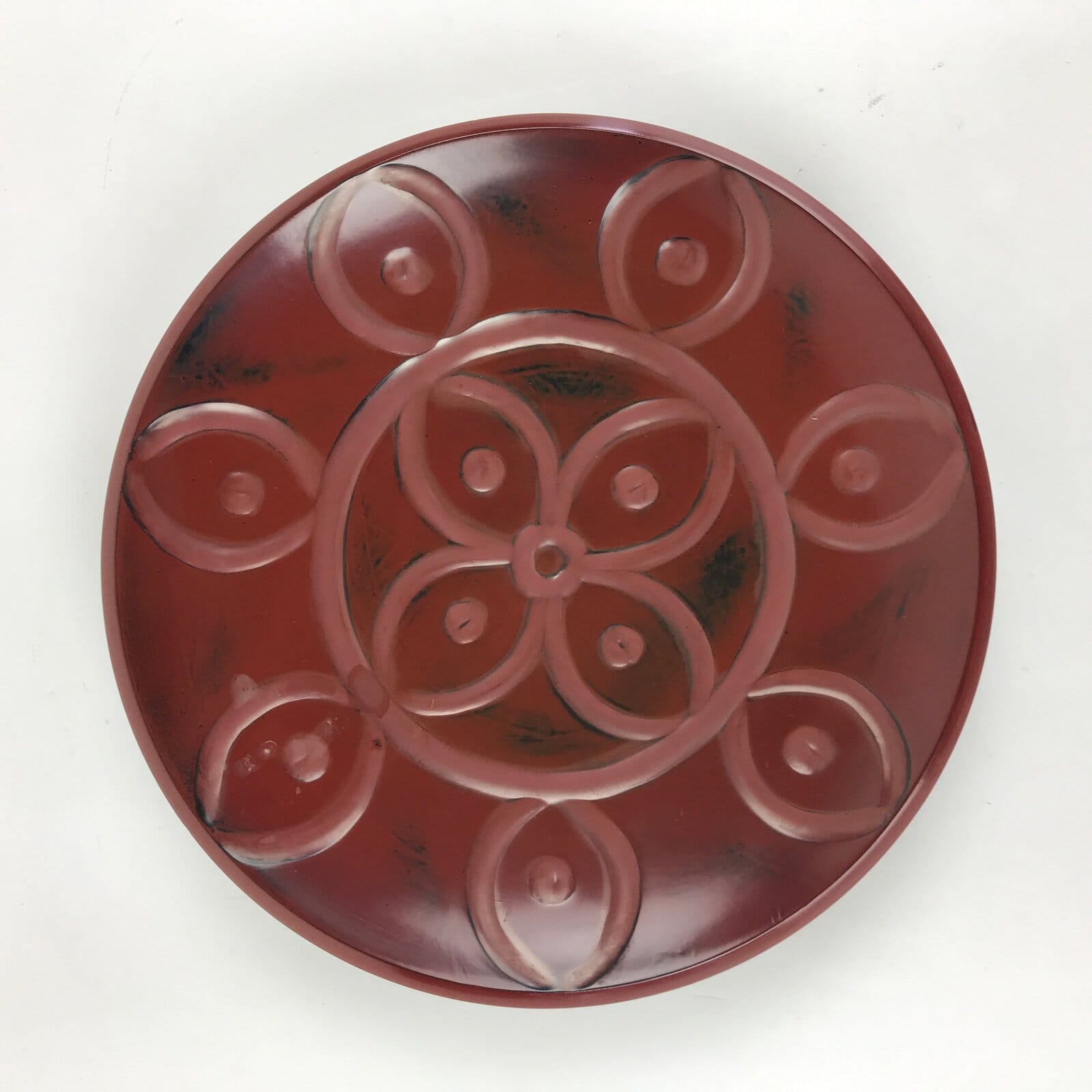 Japanese Lacquered Wooden Snack Bowl Vtg Large Kashiki Round Red UR897