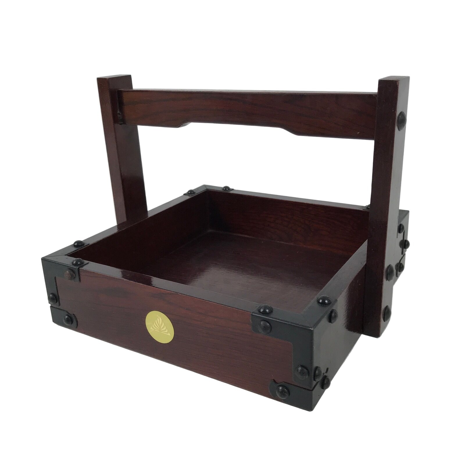 Japanese Lacquered Wooden Tray Vtg Container Square Brown Handle Seasoning L540