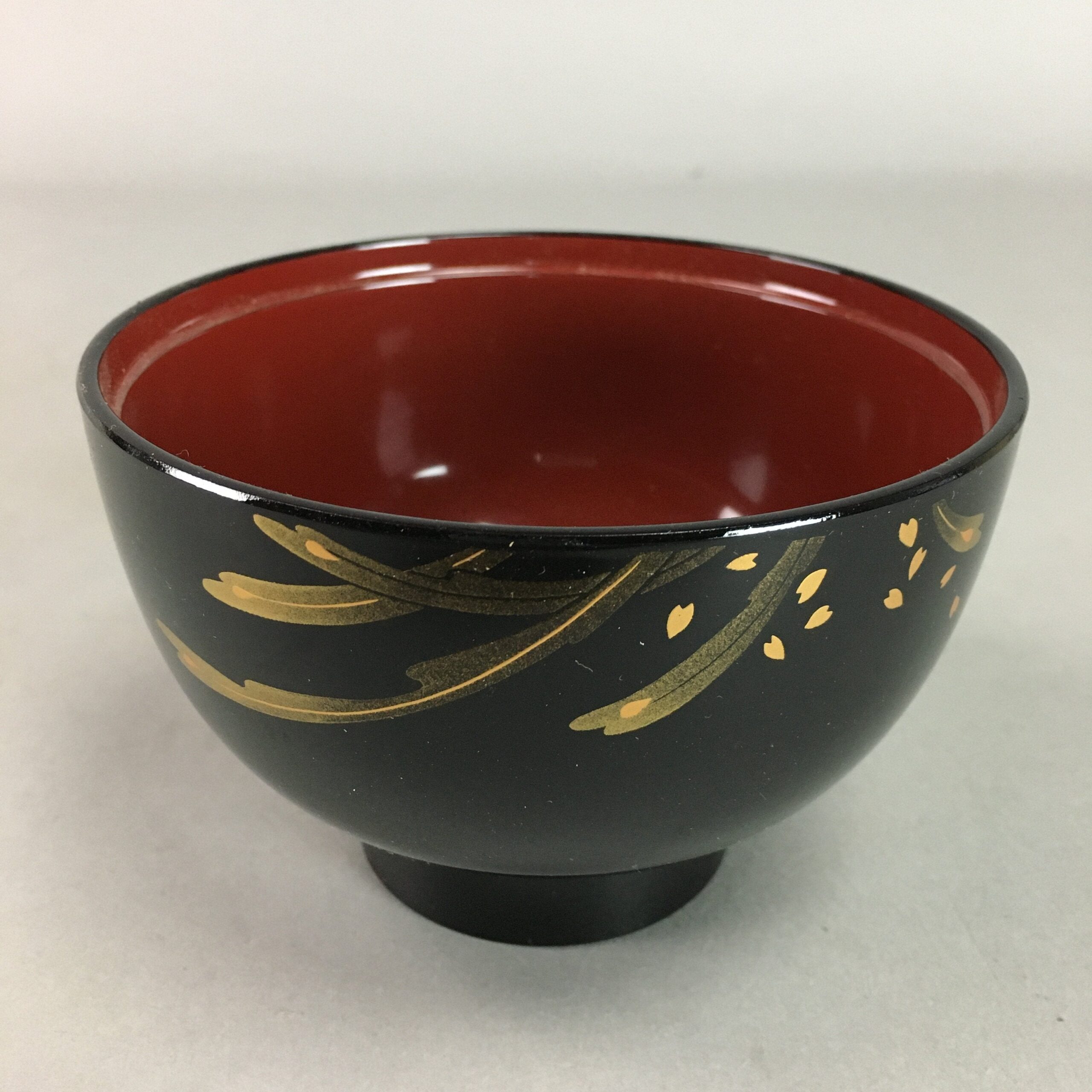 Japanese Lacquer ware Bowl Replica Vtg Black Gold Makie Owan Soup Rice UR296
