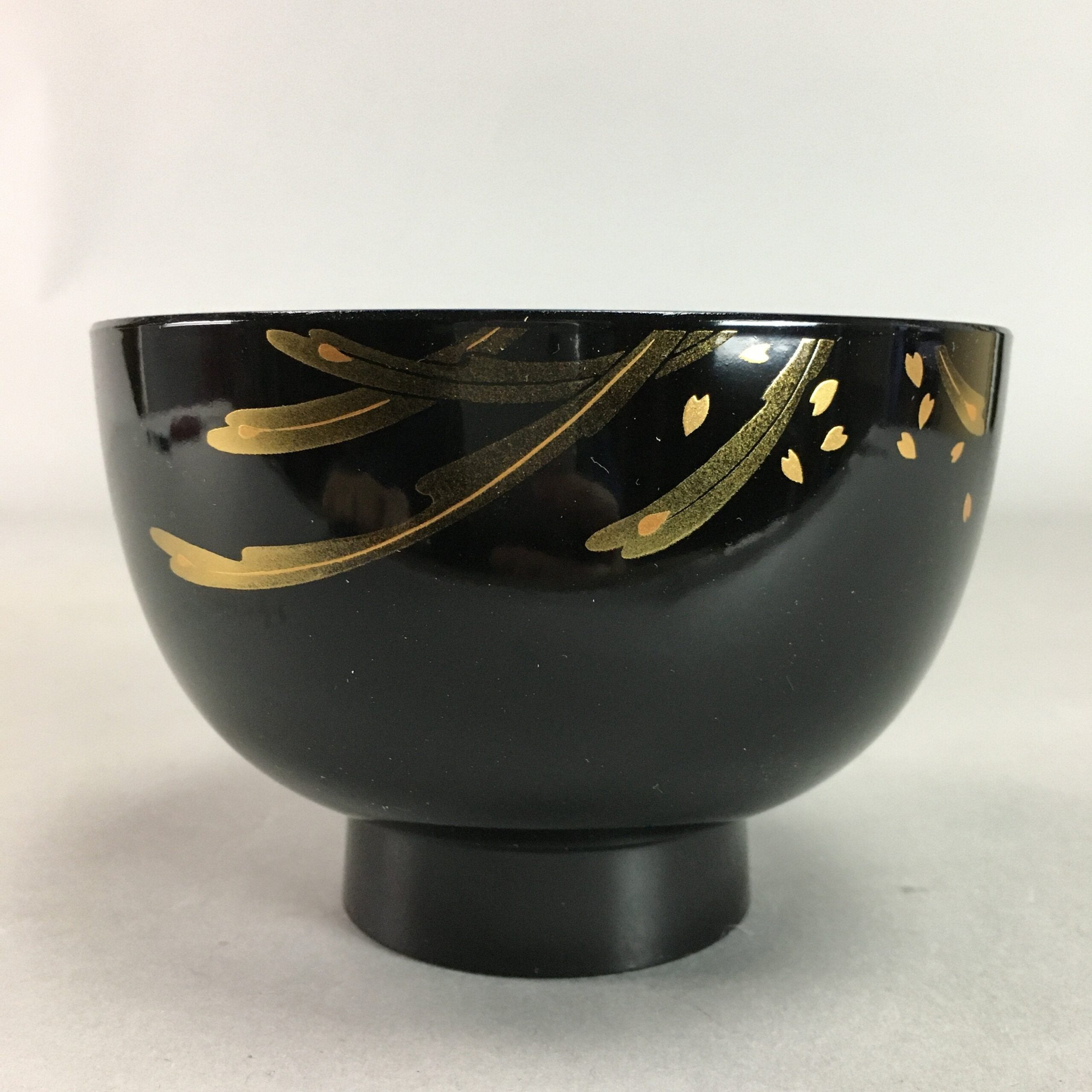 Japanese Lacquer ware Bowl Replica Vtg Black Gold Makie Owan Soup Rice UR296