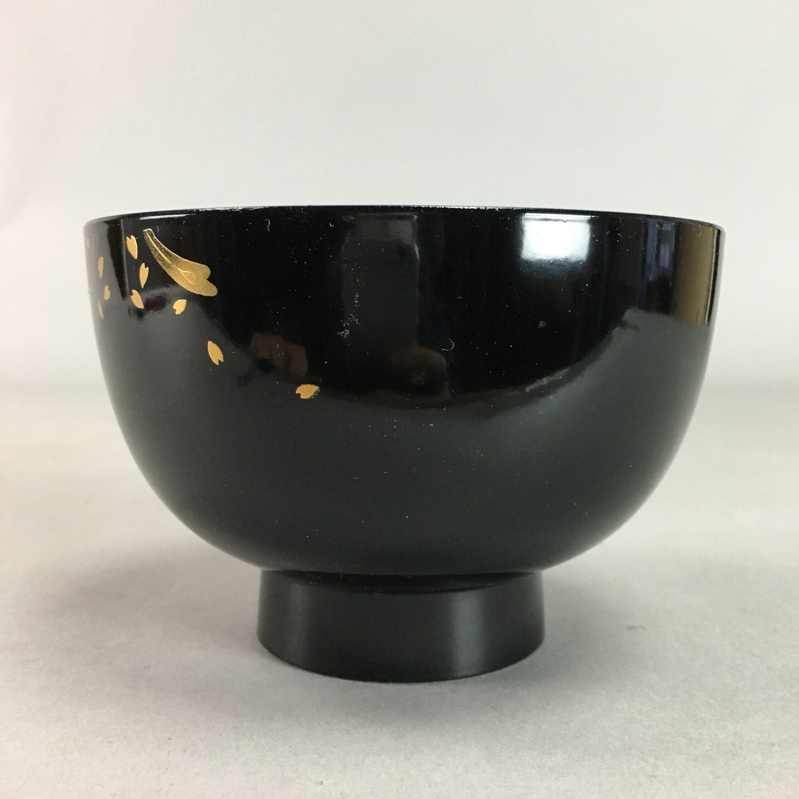 Japanese Lacquer ware Bowl Replica Vtg Black Gold Makie Owan Soup Rice UR296