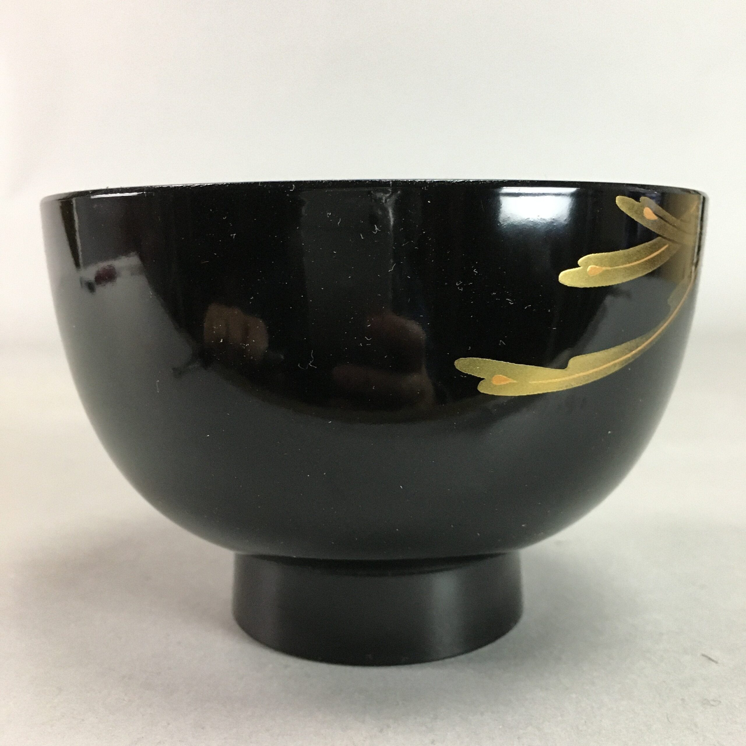 Japanese Lacquer ware Bowl Replica Vtg Black Gold Makie Owan Soup Rice UR296