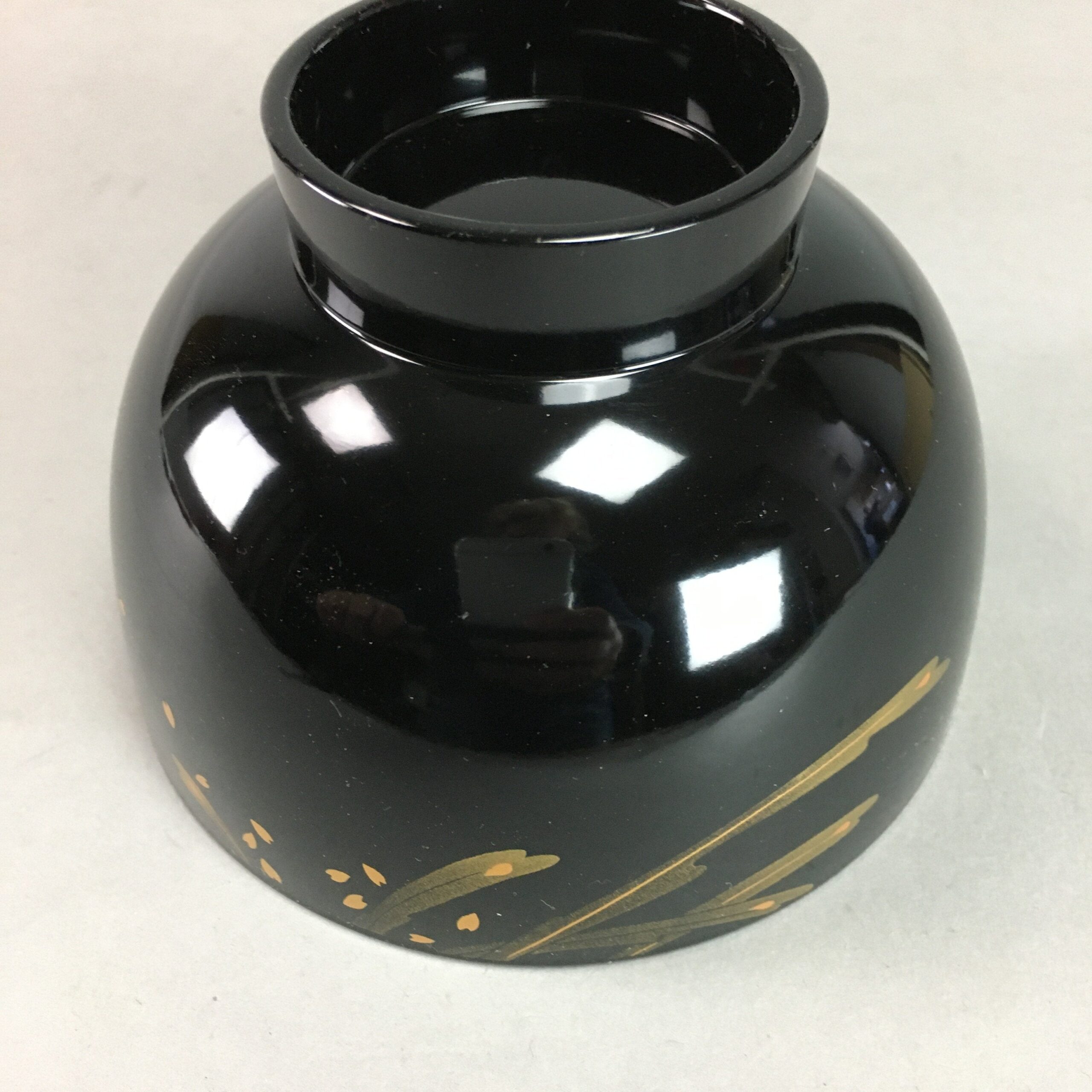 Japanese Lacquer ware Bowl Replica Vtg Black Gold Makie Owan Soup Rice UR296