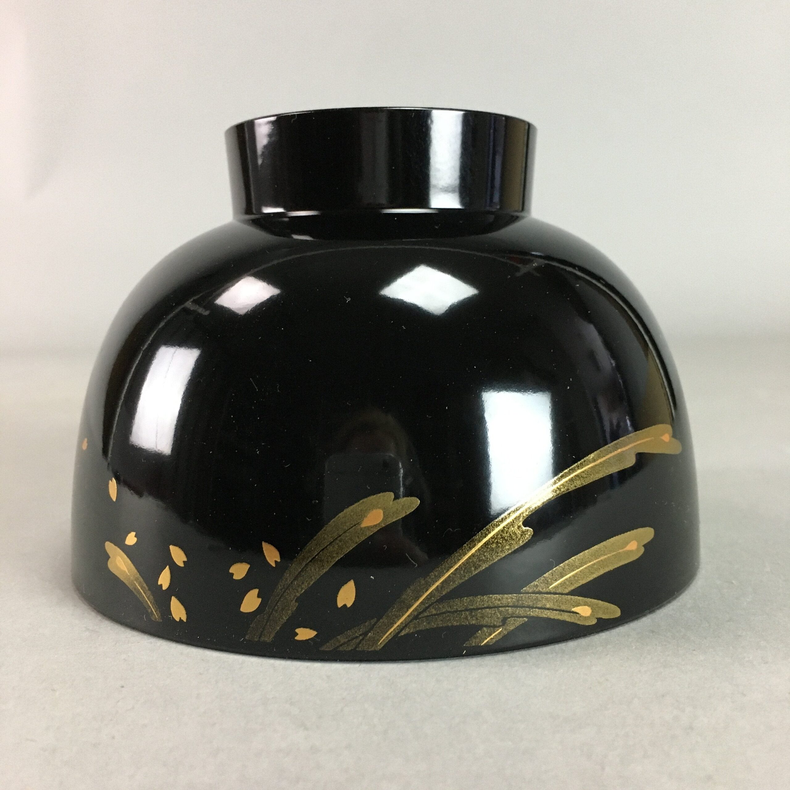 Japanese Lacquer ware Bowl Replica Vtg Black Gold Makie Owan Soup Rice UR296