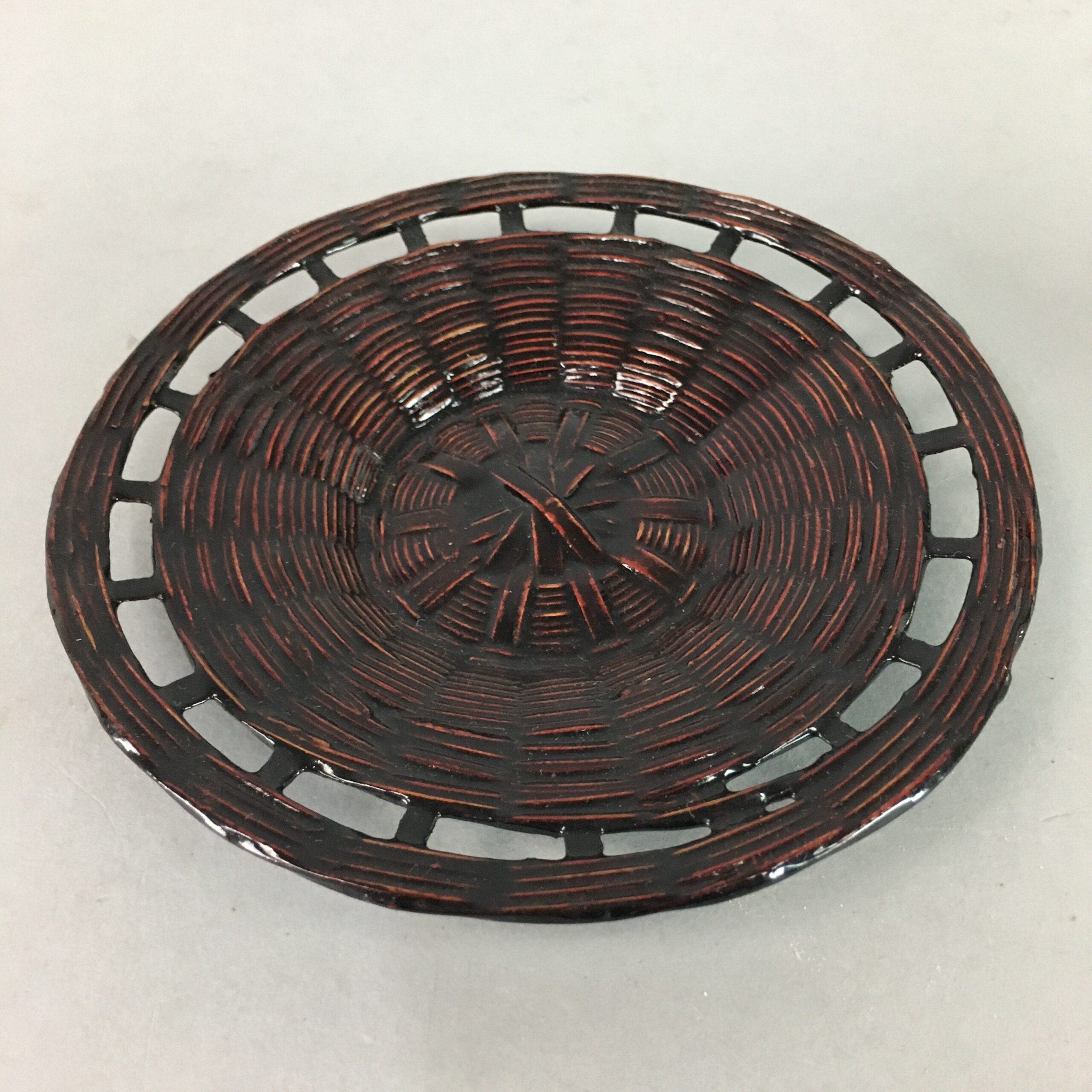 Japanese Lacquer ware Drink Coaster Vtg Bamboo Chataku Woven Saucer UR183