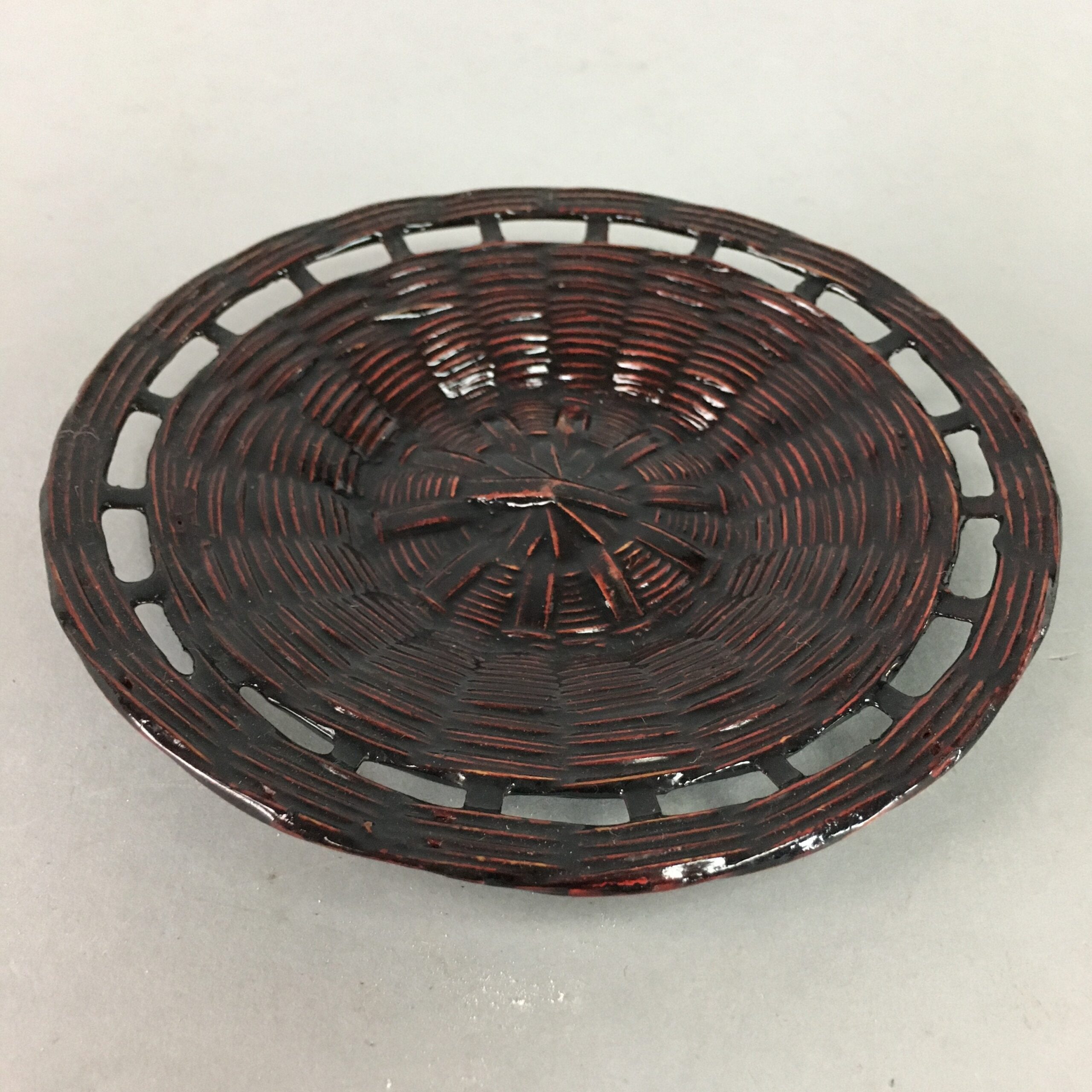 Japanese Lacquer ware Drink Coaster Vtg Bamboo Chataku Woven Saucer UR184