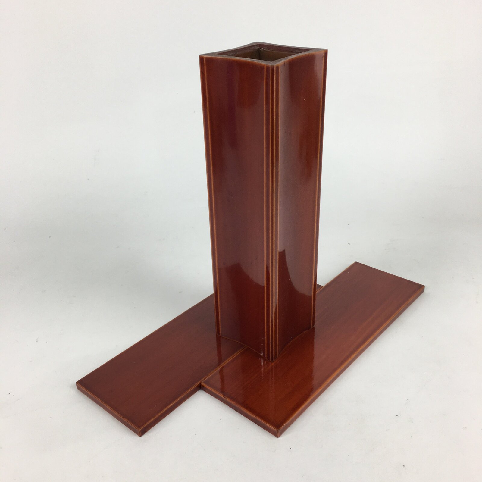 Japanese Lacquerware Flower Vase Vtg Wooden Shunkei-nuri Ikebana Kabin FV975