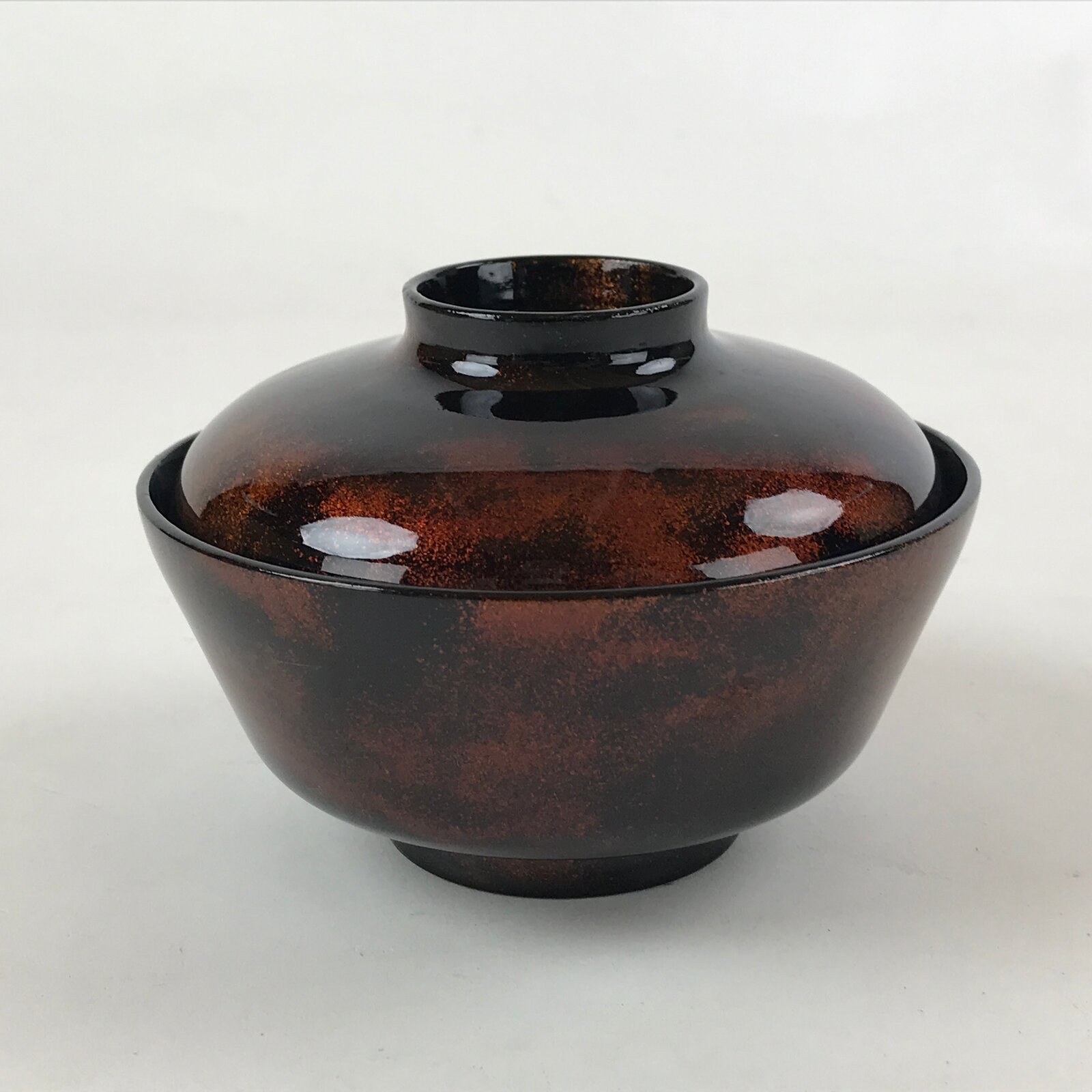 Japanese Lacquerware Lidded Bowl Nimonowan Vtg Black Orange Rice Soup LB75