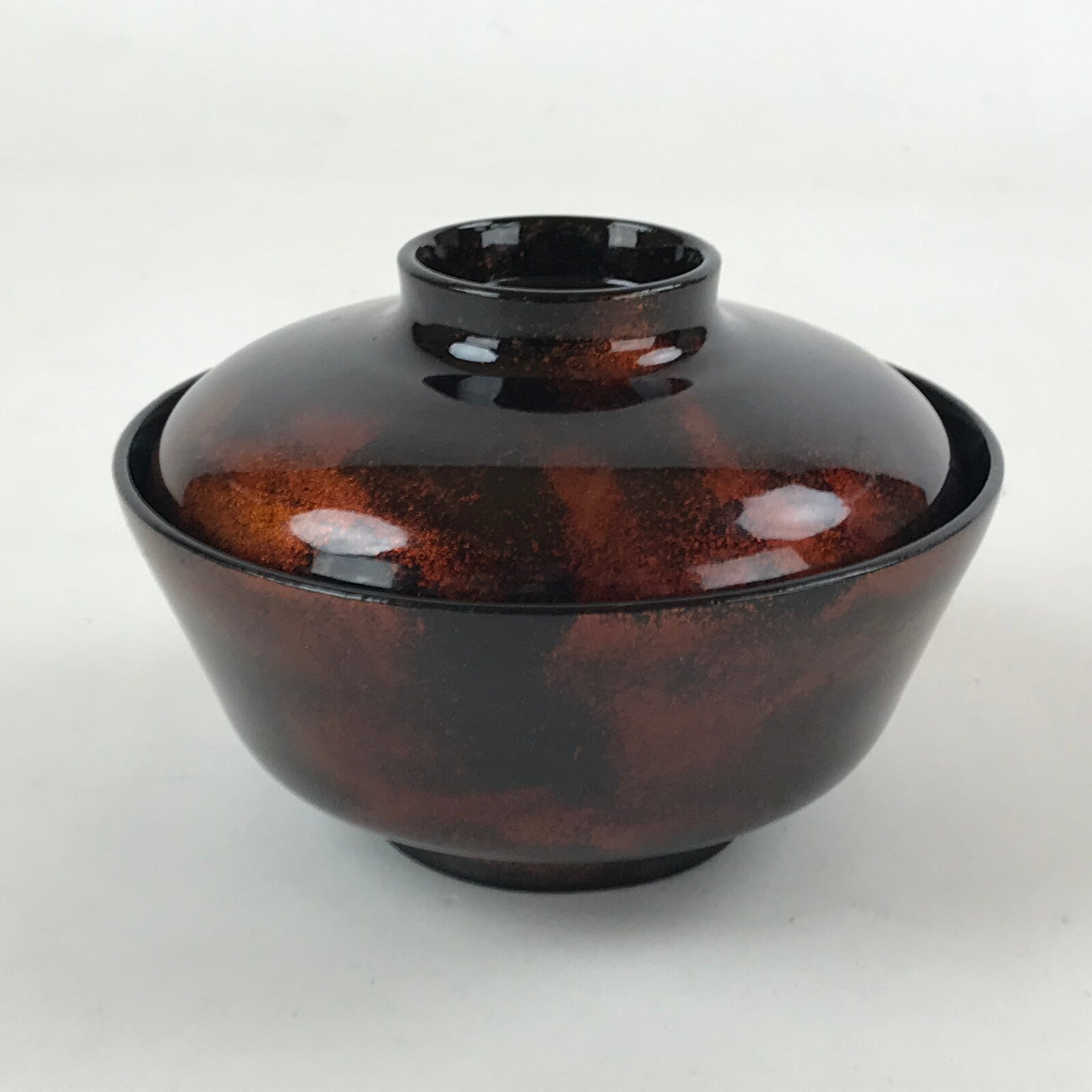 Japanese Lacquerware Lidded Bowl Nimonowan Vtg Black Orange Rice Soup LB79