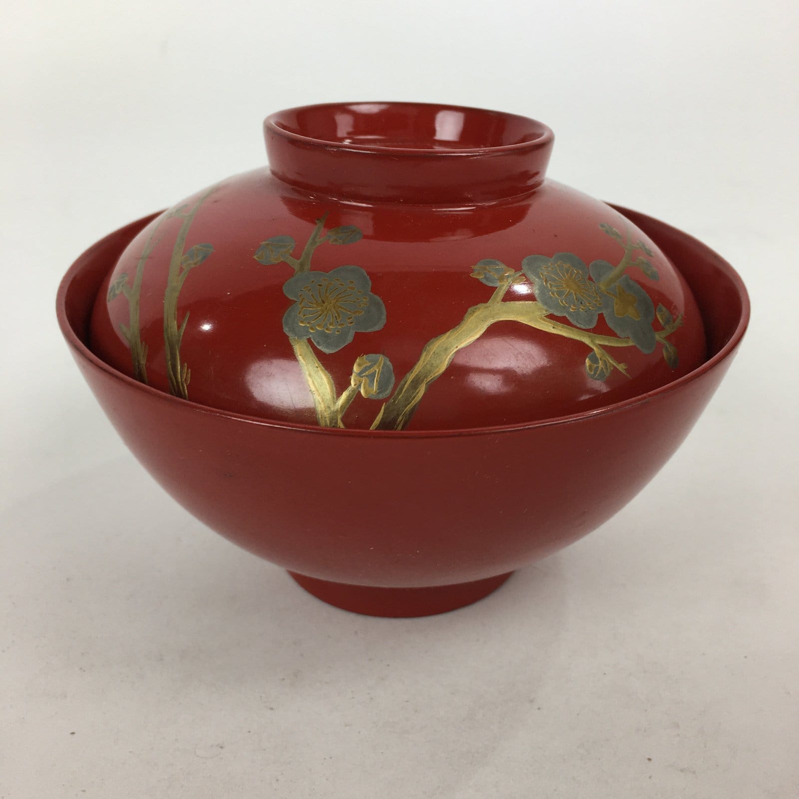 Japanese Lacquerware Lidded Bowl Vtg Maki-e Gold Owan Soup Bowl Red UR651