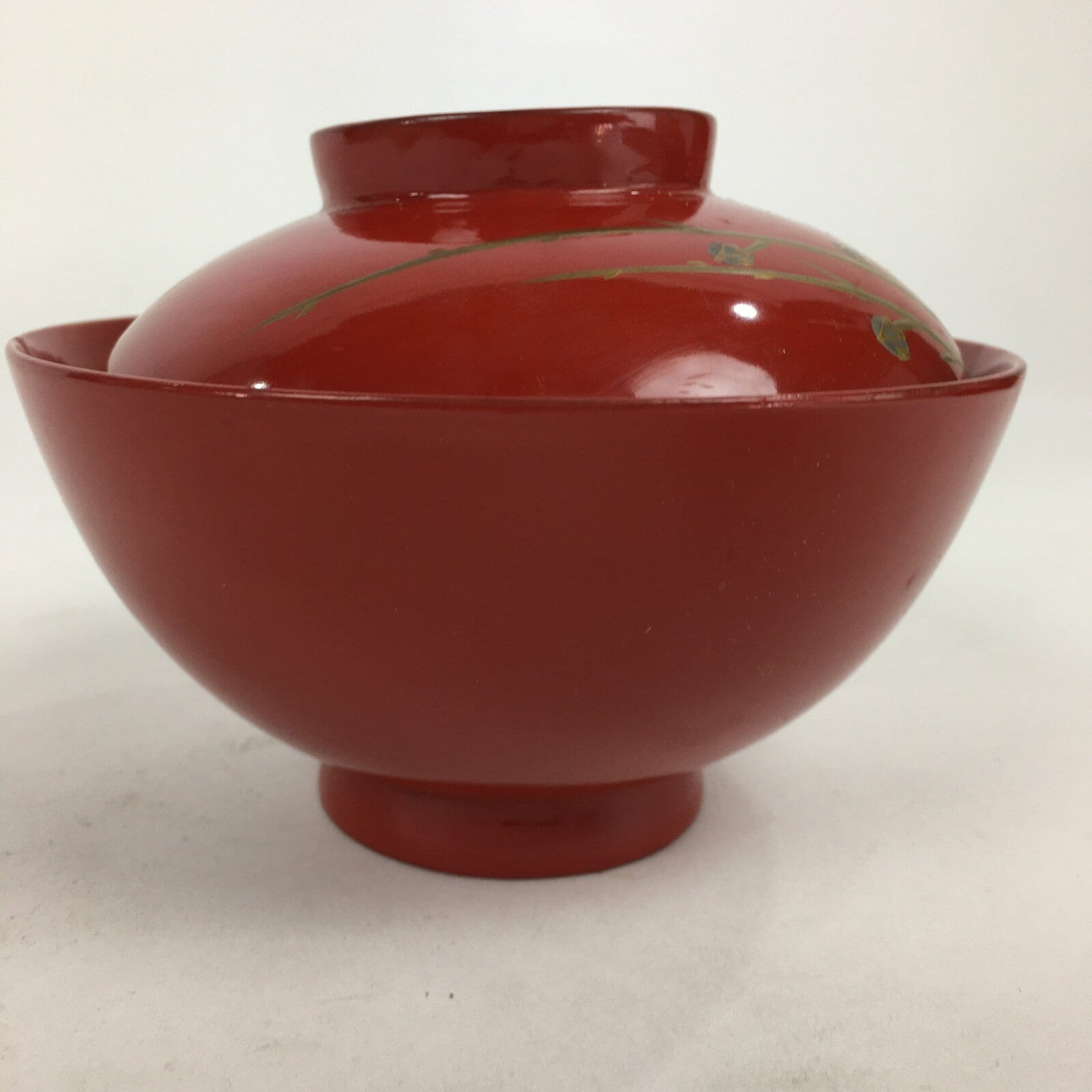 Japanese Lacquerware Lidded Bowl Vtg Maki-e Gold Owan Soup Bowl Red UR651