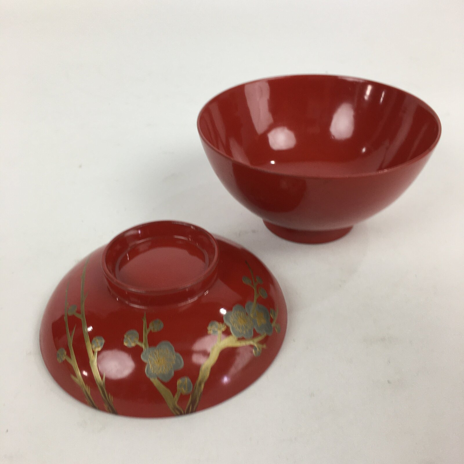 Japanese Lacquerware Lidded Bowl Vtg Maki-e Gold Owan Soup Bowl Red UR651