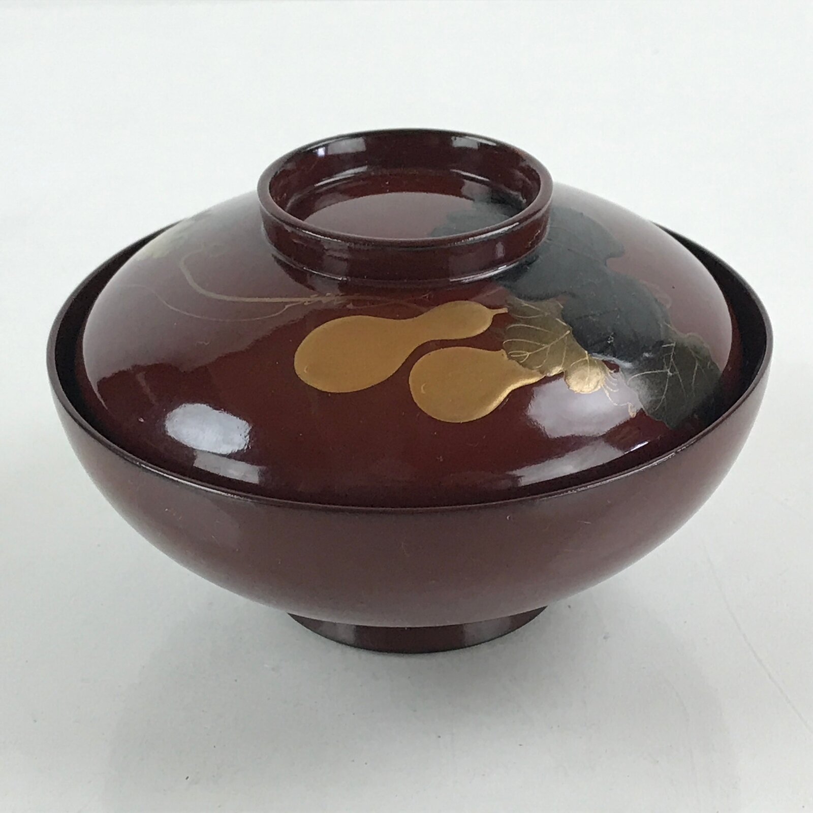Japanese Lacquerware Lidded Bowl Vtg Nimonowan Makie Hyotan Gourd Red LB72