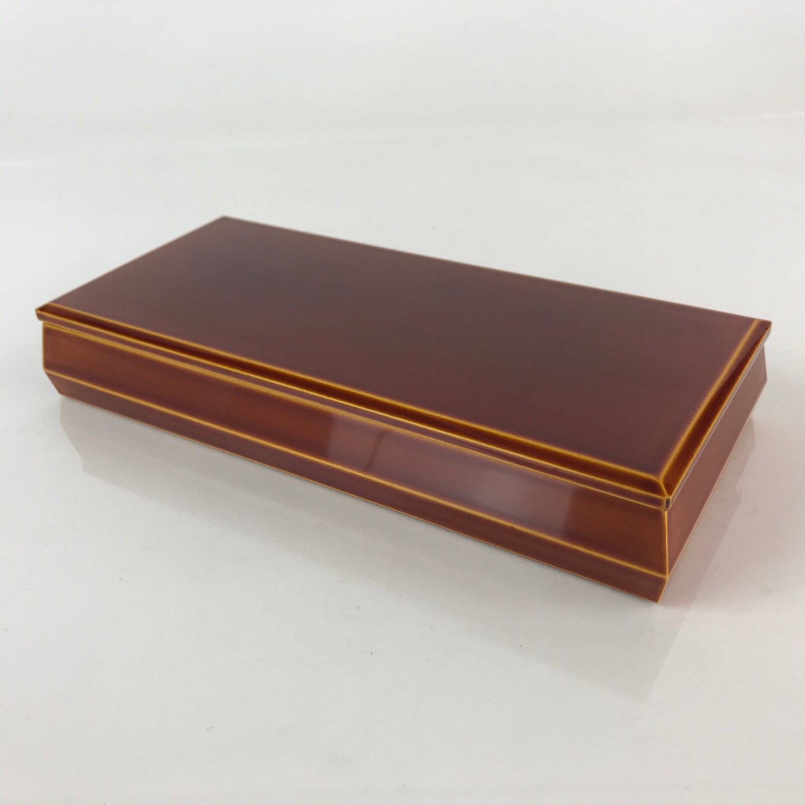 Japanese Lacquerware Lidded Box Vtg Hida Shunkei-Nuri Brown PX631