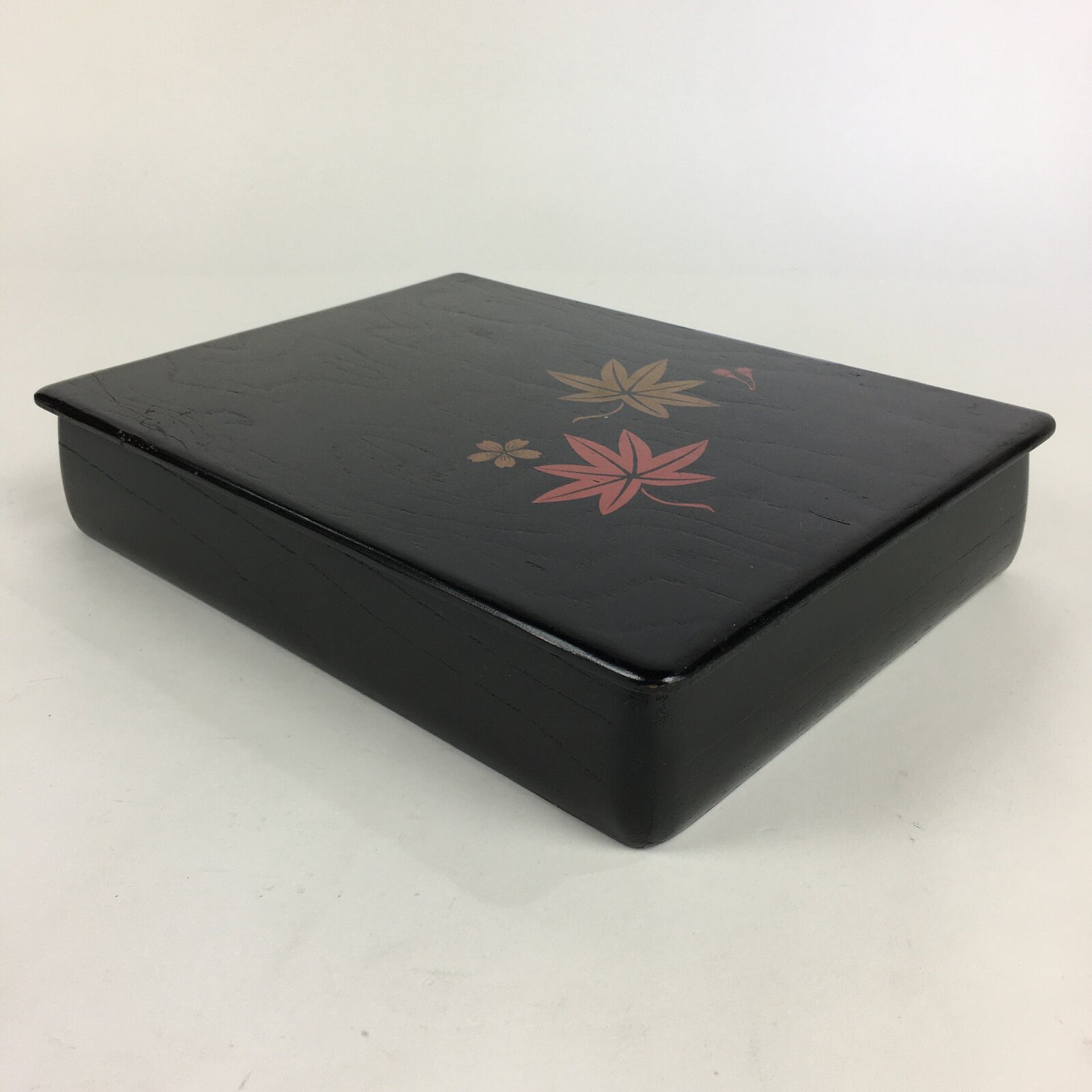 Japanese Lacquerware Lidded Box Vtg Wood Fumibako Letter Book Black FB67