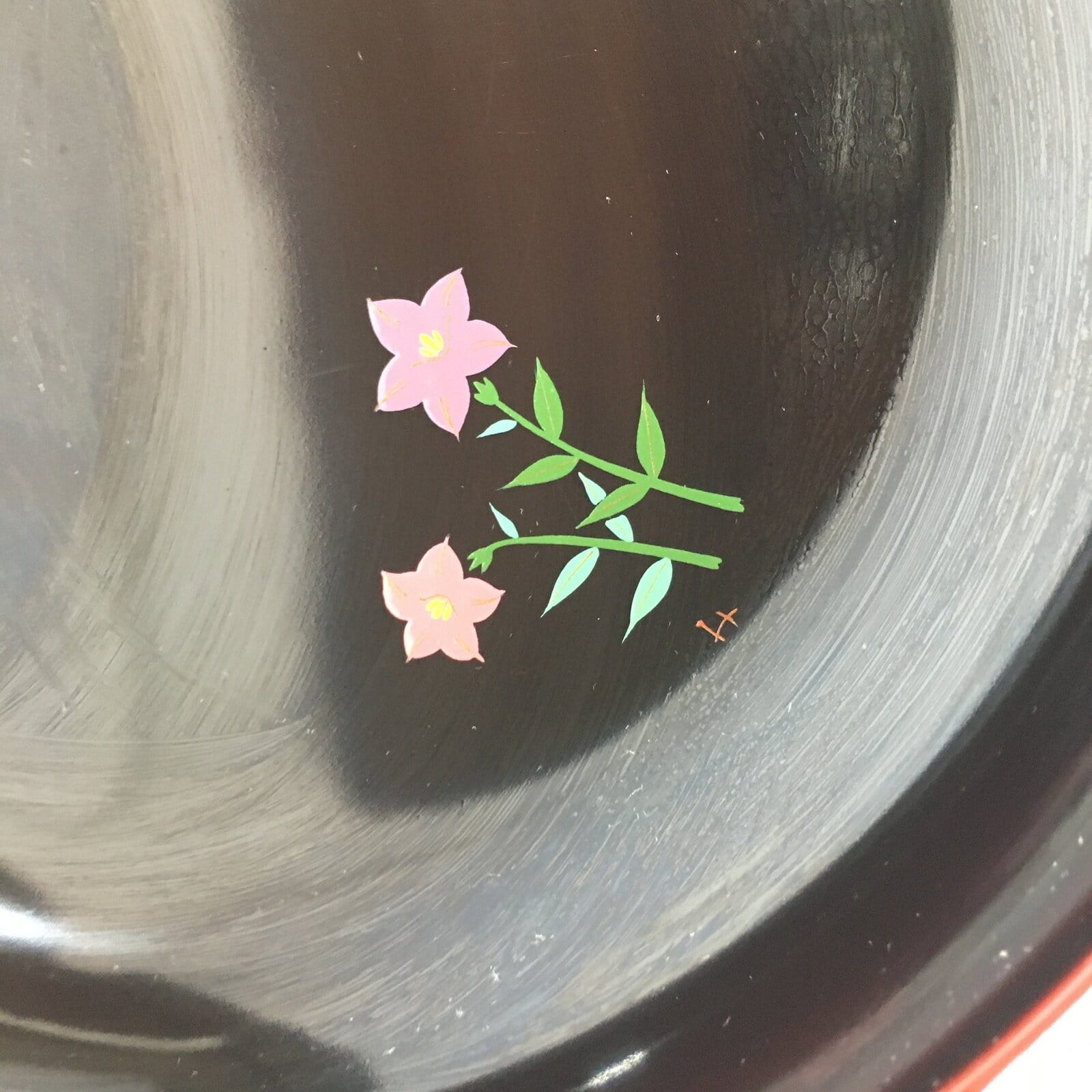Japanese Lacquerware Snack Bowl Vtg Echizen-Nuri Kashiki Flower UR624