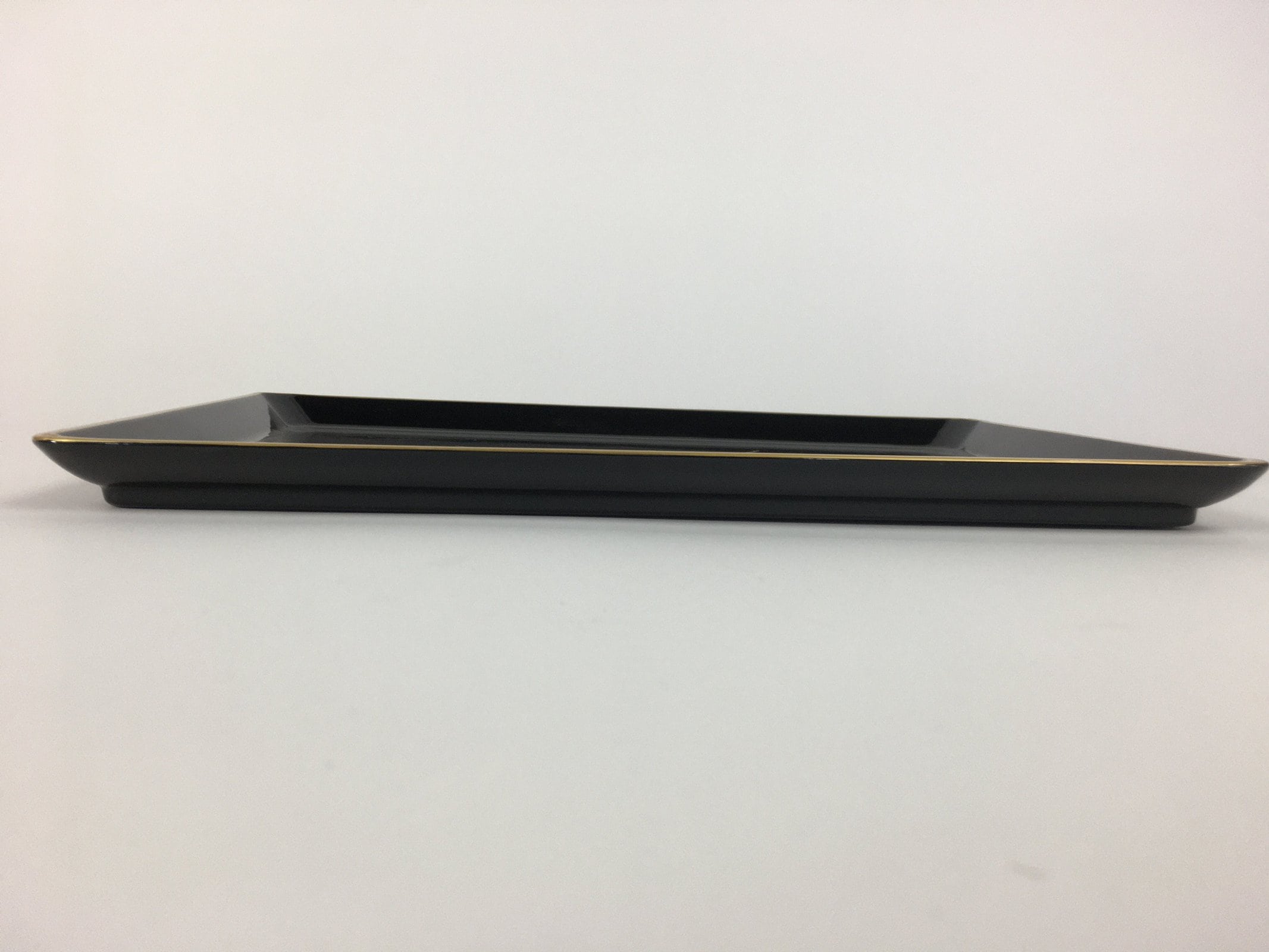 Japanese Lacquerware Tray Rectangle Vtg Large Obon Black Gold Iris UR483