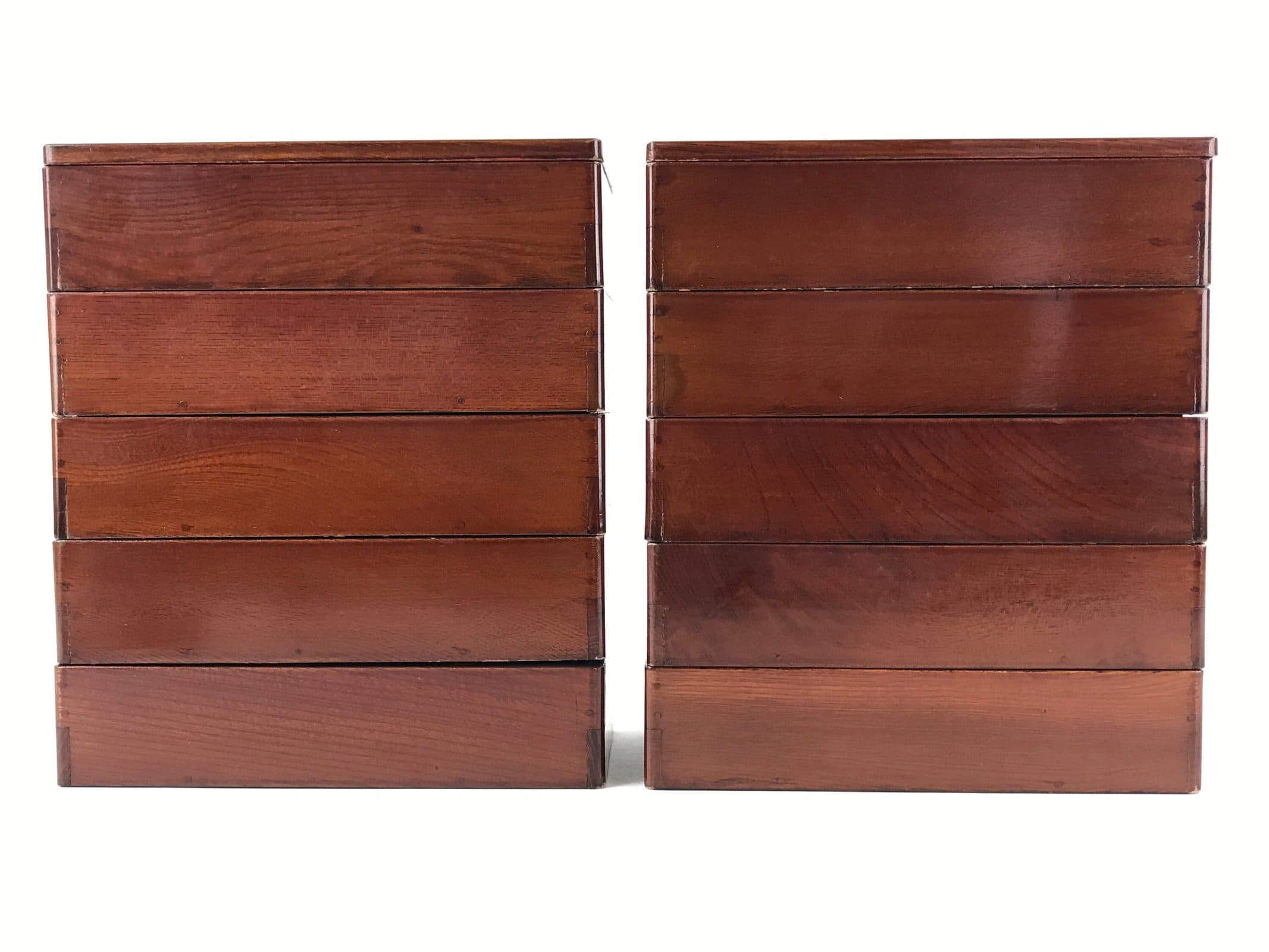 Japanese Lacquerware Two Bento Boxes 5 Tiers 2 Lids Vtg Wood Storage Box LWB62