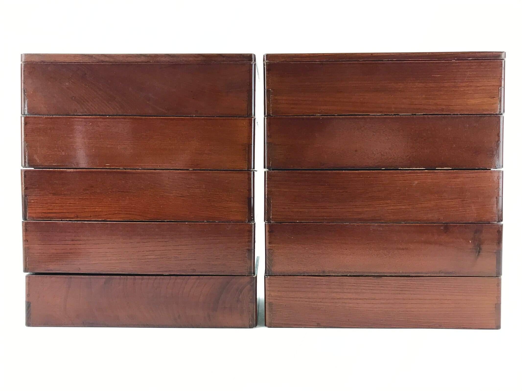 Japanese Lacquerware Two Bento Boxes 5 Tiers 2 Lids Vtg Wood Storage Box LWB62