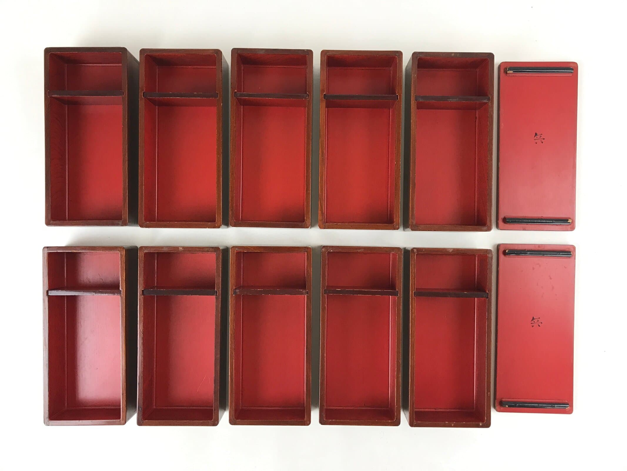 Japanese Lacquerware Two Bento Boxes 5 Tiers 2 Lids Vtg Wood Storage Box LWB62