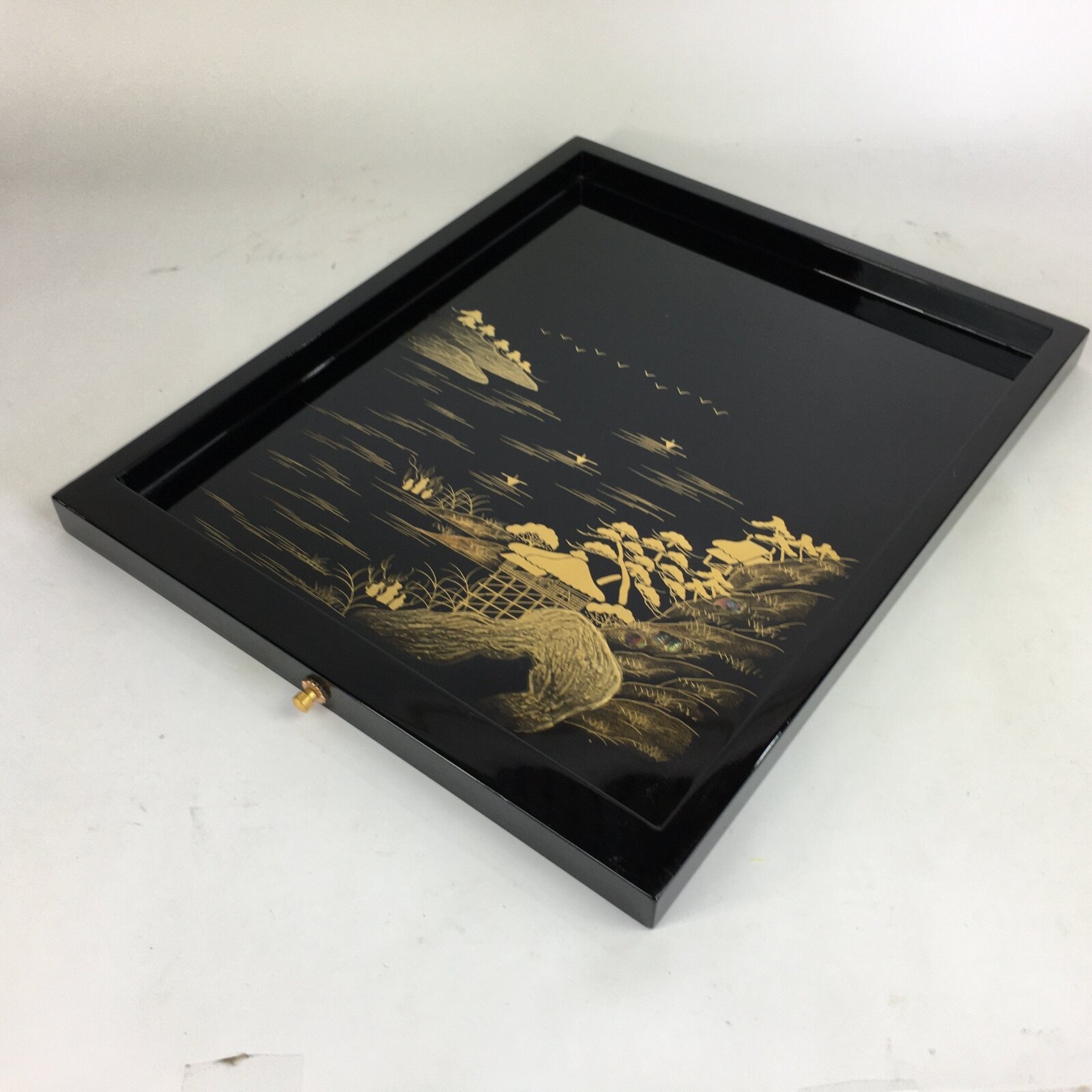 Japanese Lacquerware Wedding Tray Black Gold Makie Abalone Shell Inlay UR487