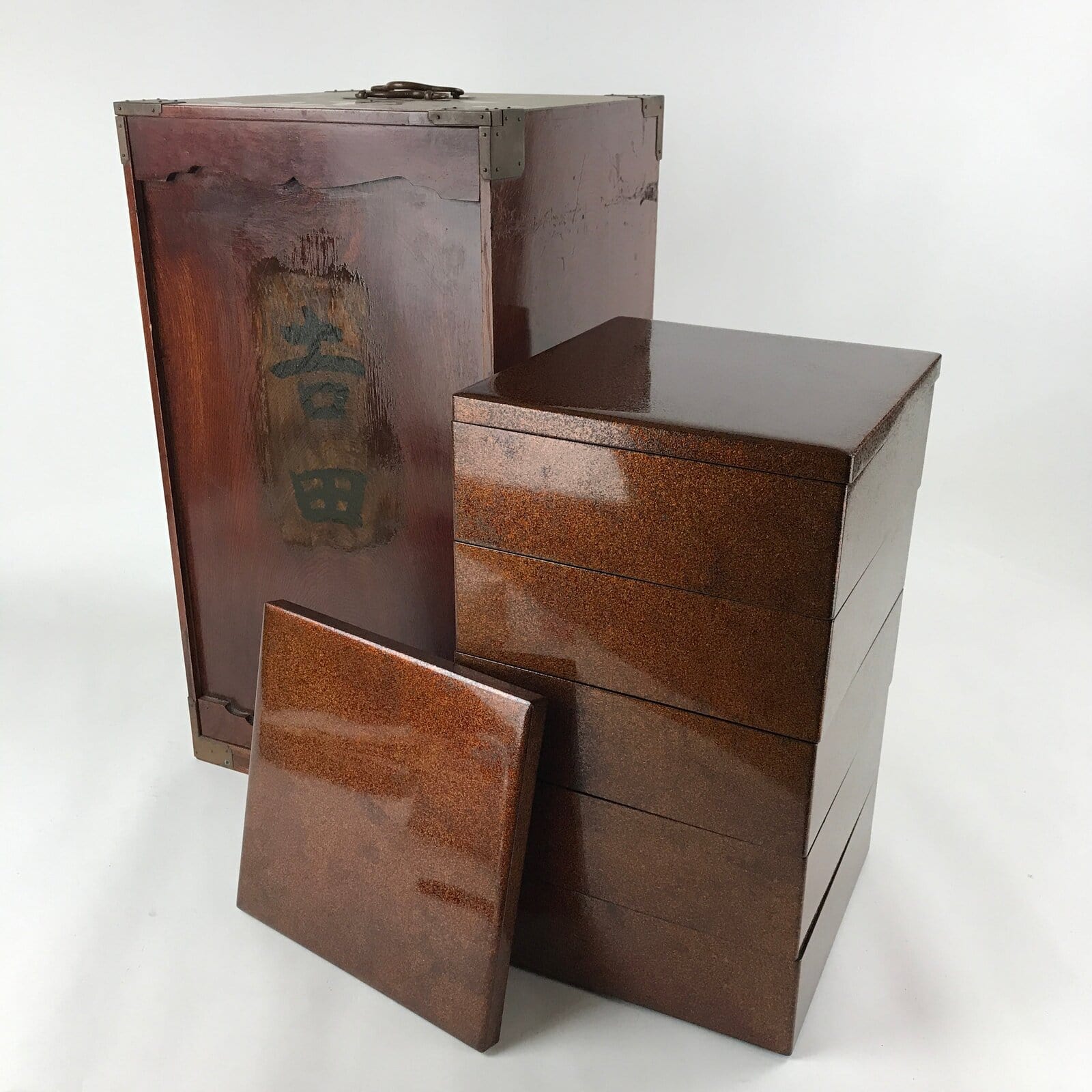 Japanese Lacquerware Wood Bento Box 5 Tiers 2 Lids Vtg Nashiji Storage Box LWB64