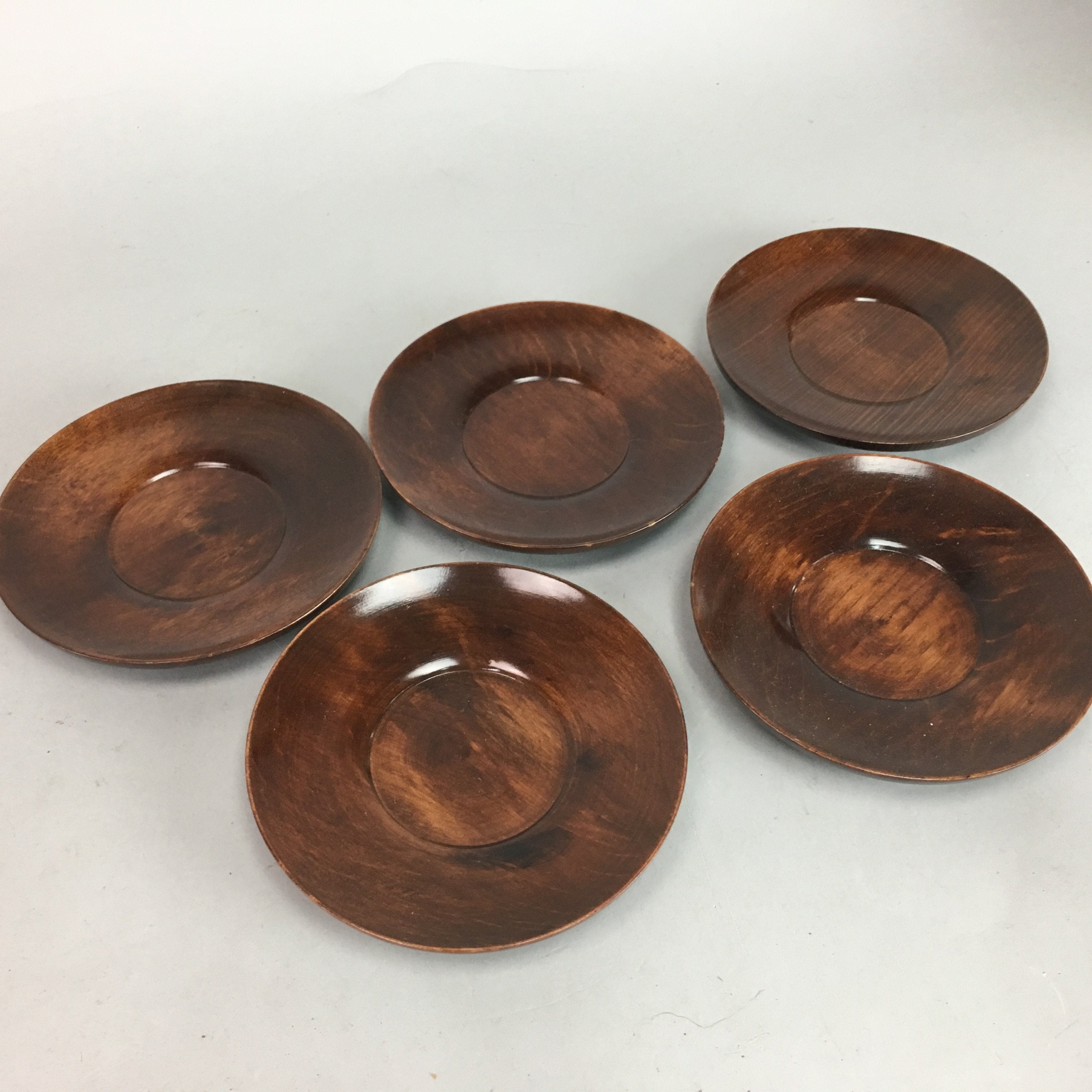 Japanese Lacquer ware Wooden Drink Coaster Saucer Vtg Chataku 5pc Brown LW984