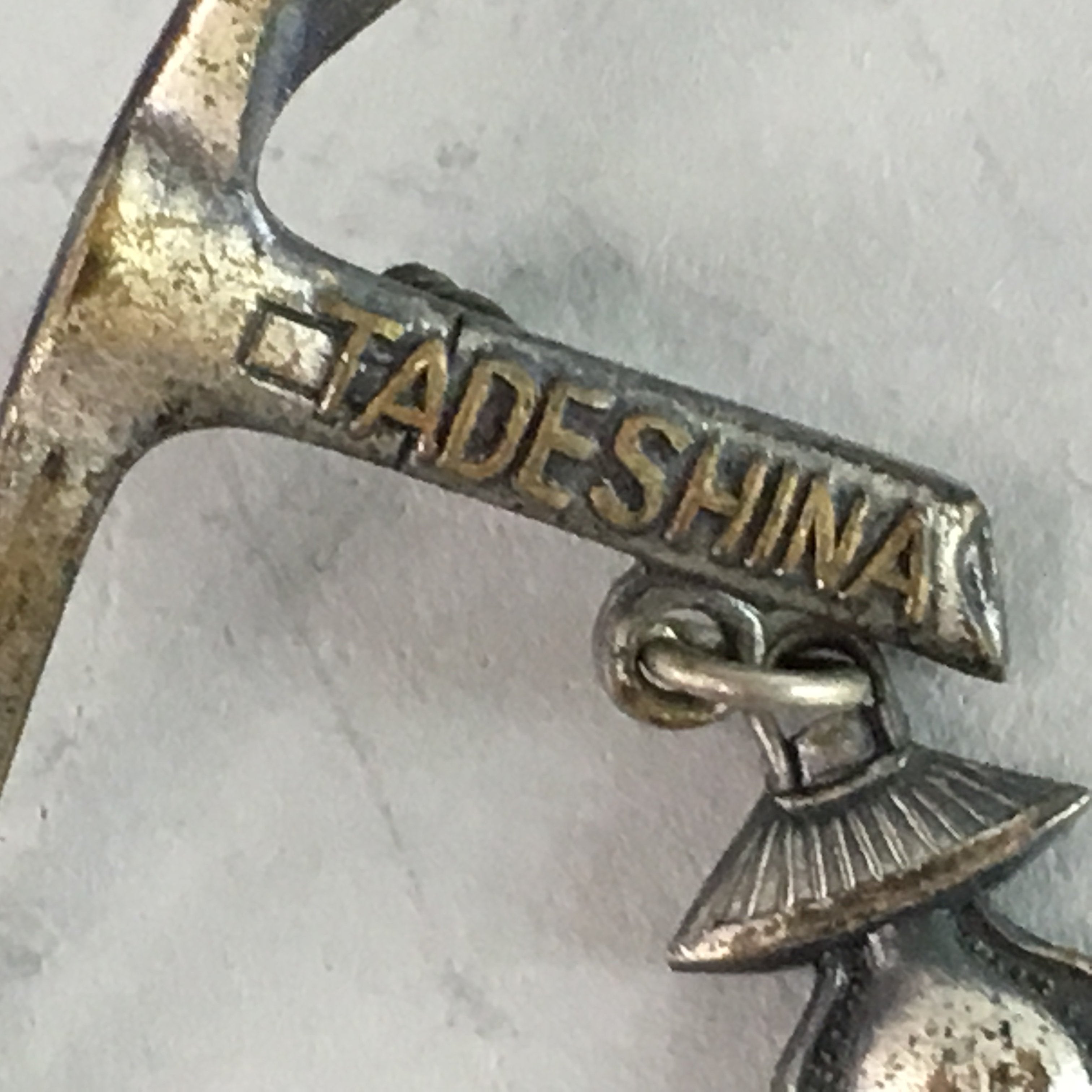 Japanese Lapel Pin Vtg Badge Metal Brooch Accessory Pickaxe Lamp J710
