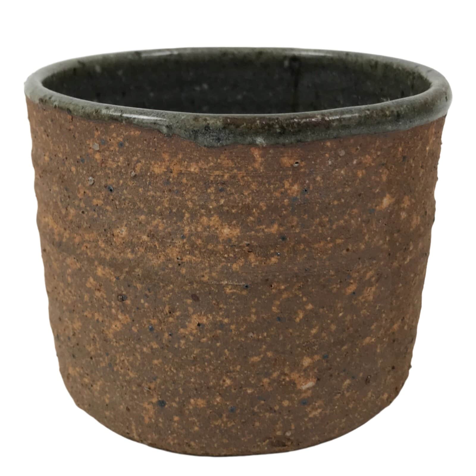 Japanese Large Ceramic Yunomi Teacup Vtg Pottery Brown Gray Yakimono TC564