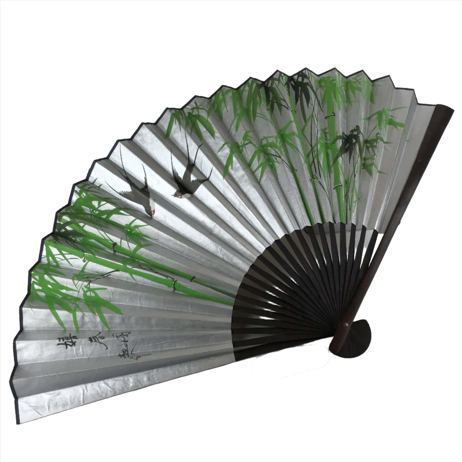 Japanese Large Display Paper Folding Fan Sensu Bamboo Frame Tsubame Birds 4D789