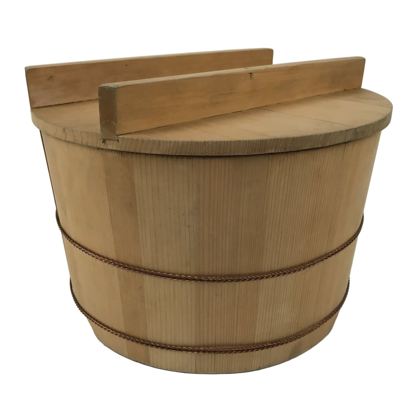 Japanese Large Handcrafted Lidded Wooden Oke Bucket Vtg Water Rice Storage BK53