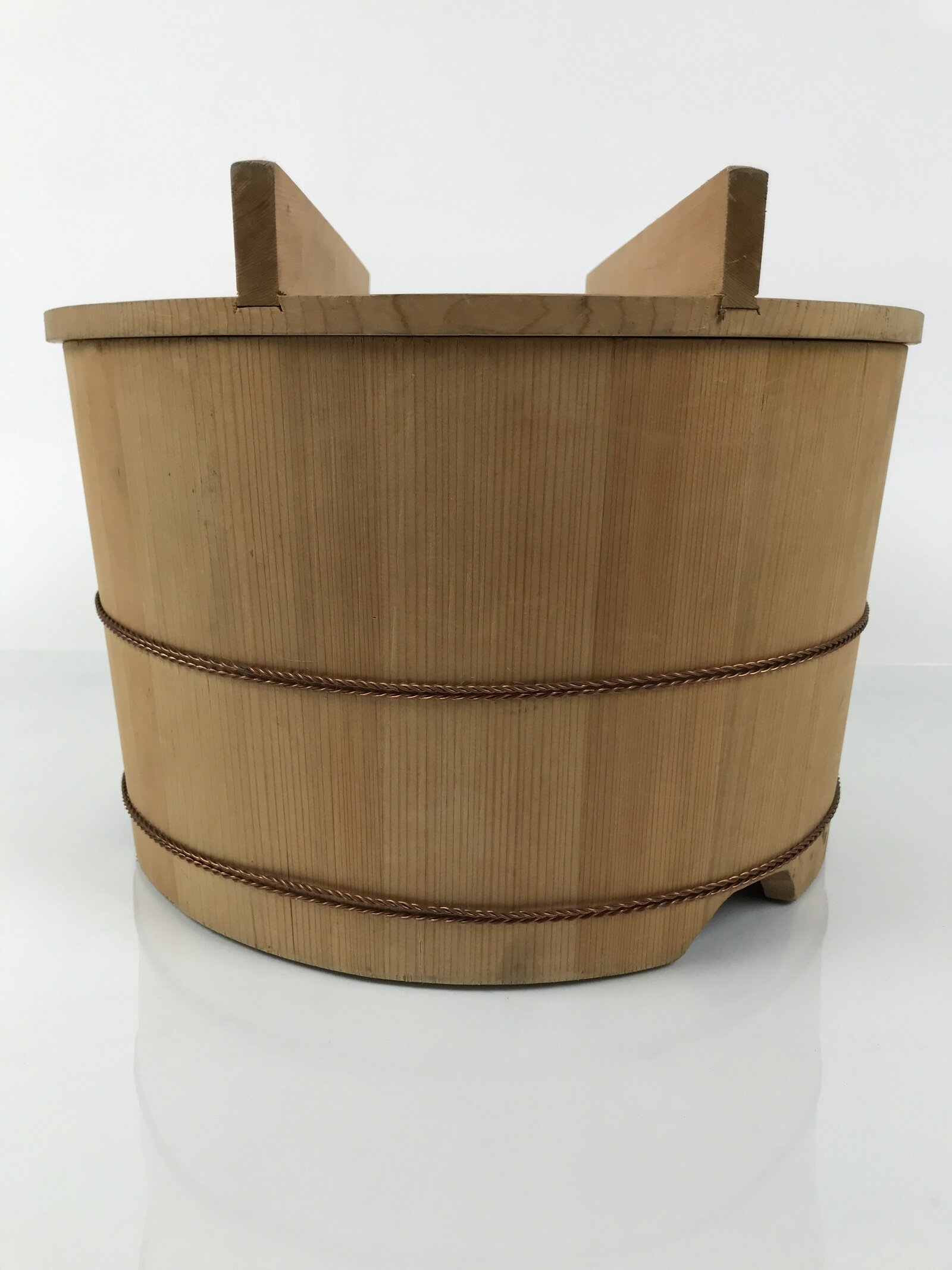 Japanese Large Handcrafted Lidded Wooden Oke Bucket Vtg Water Rice Storage BK53