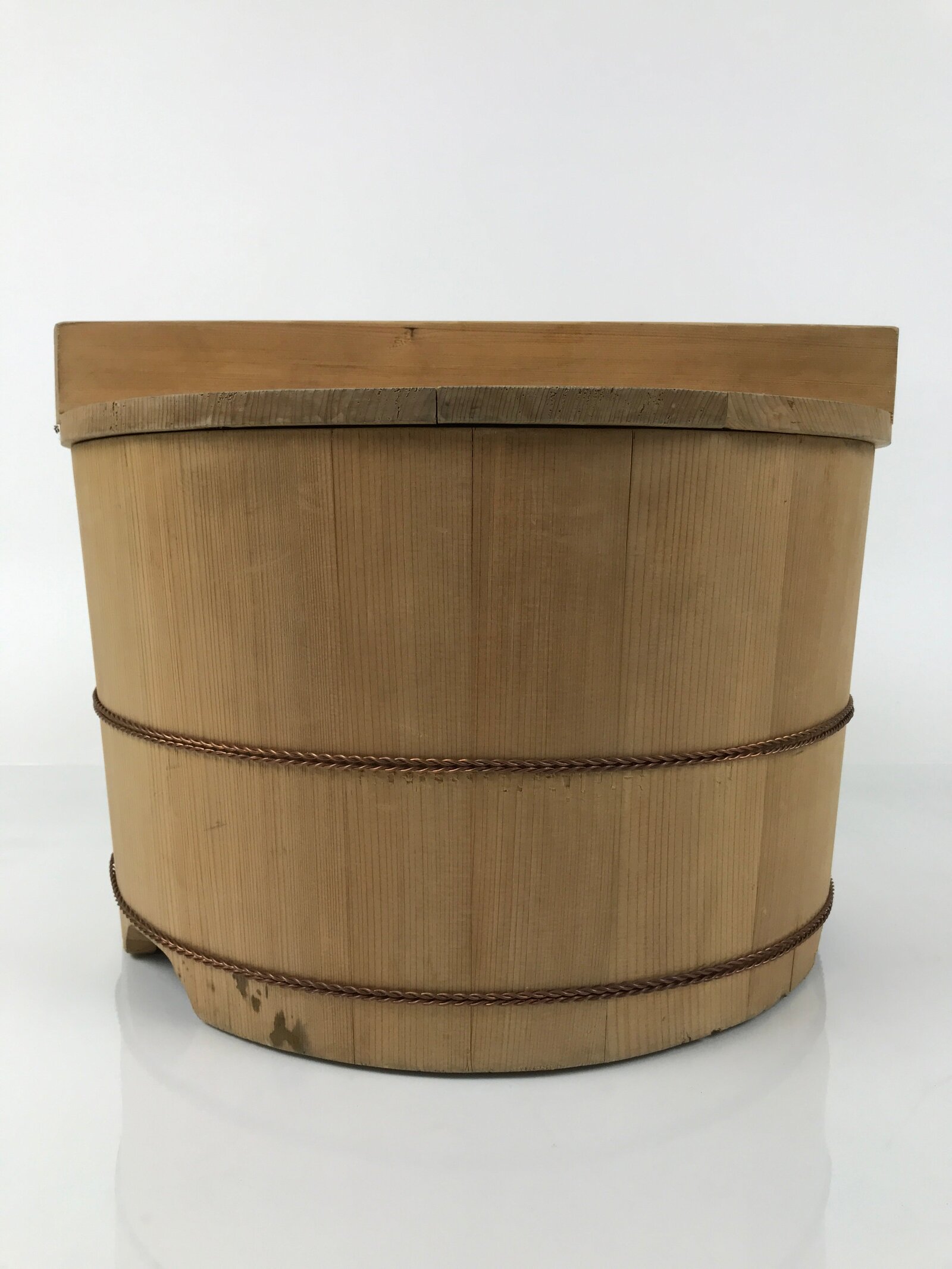 Japanese Large Handcrafted Lidded Wooden Oke Bucket Vtg Water Rice Storage BK53