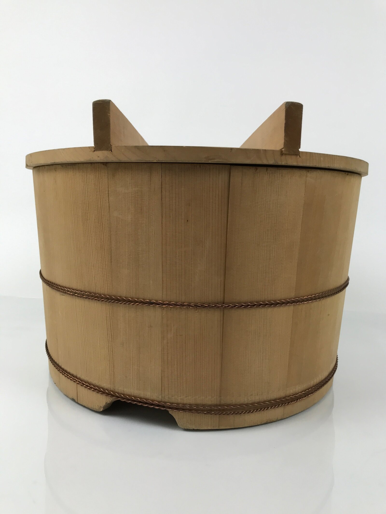 Japanese Large Handcrafted Lidded Wooden Oke Bucket Vtg Water Rice Storage BK53