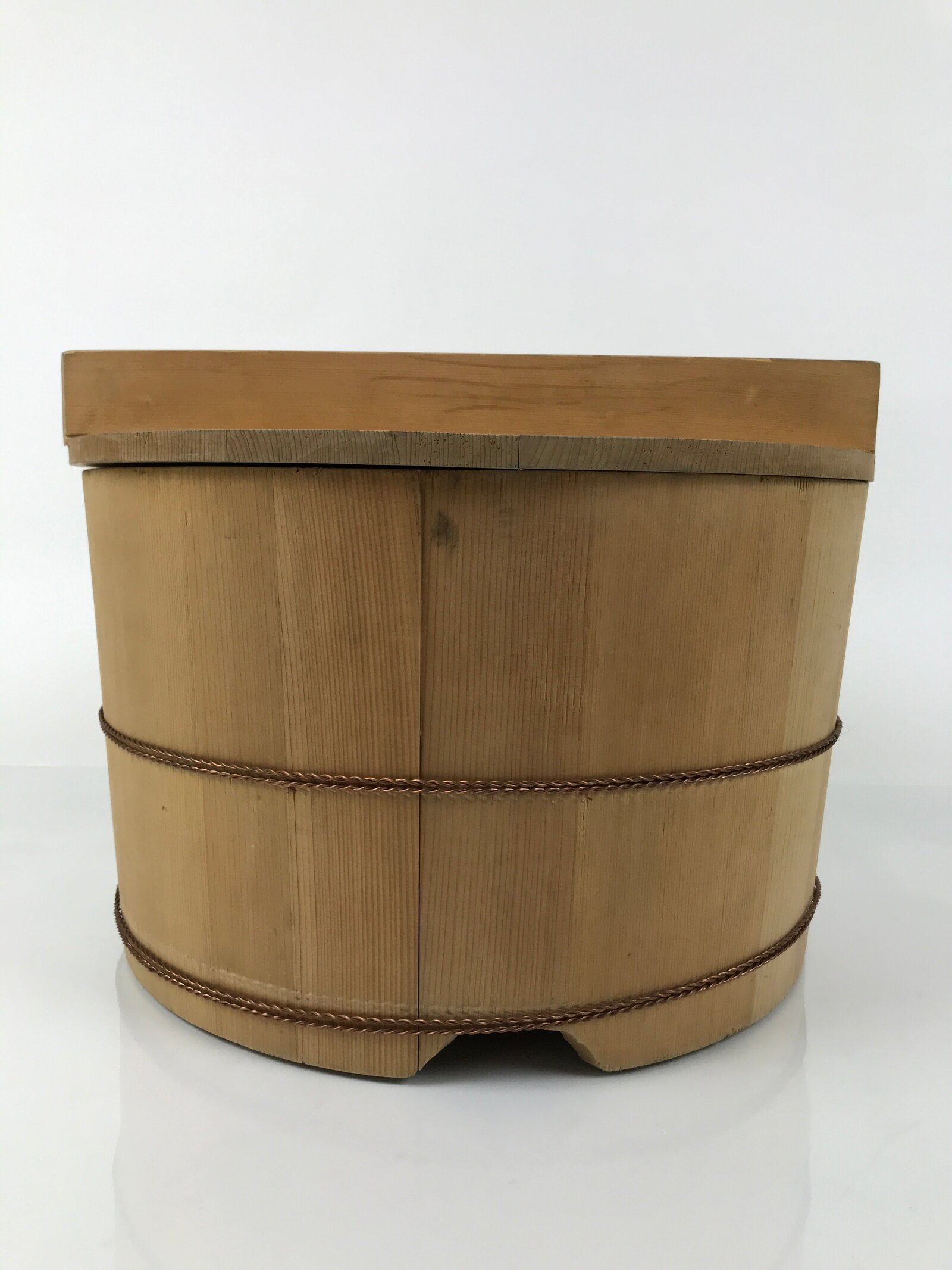 Japanese Large Handcrafted Lidded Wooden Oke Bucket Vtg Water Rice Storage BK53