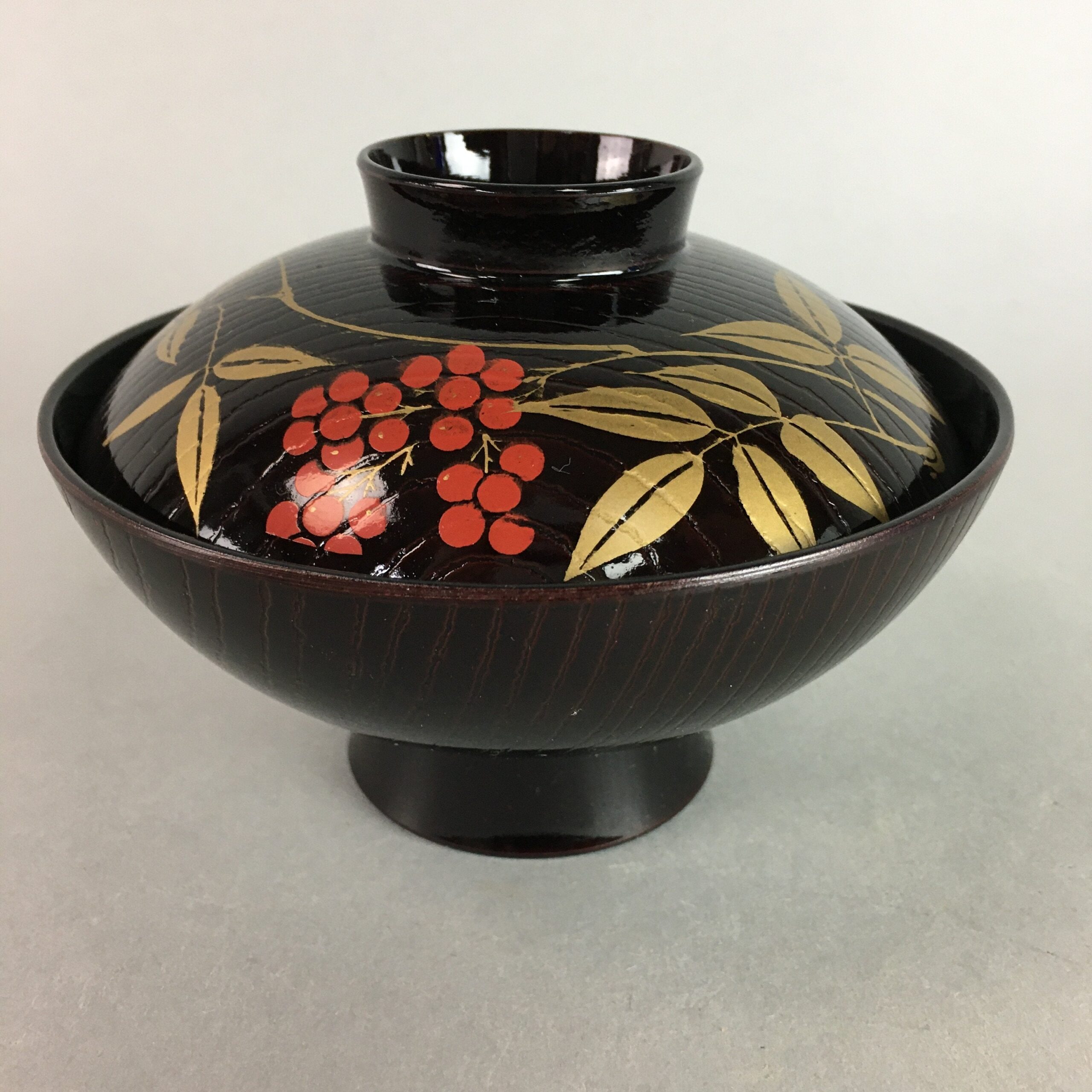 Japanese Lidded Bowl Lacquerware Replica Vtg Owan Makie Soup Rice Resin QT61