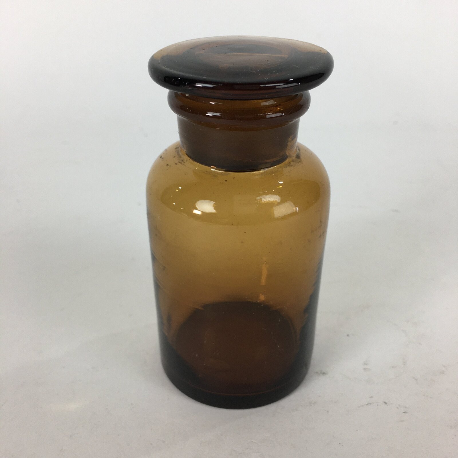 Japanese Lidded Glass Medicine Bottle Vtg Amber Color Glass 10.5 cm Vase MB12