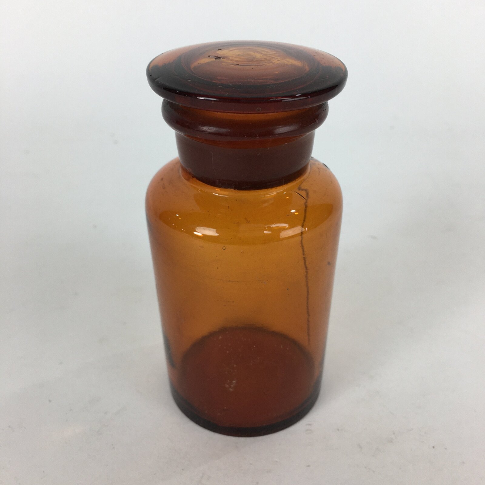Japanese Lidded Glass Medicine Bottle Vtg Amber Color Glass 11 cm Vase MB6