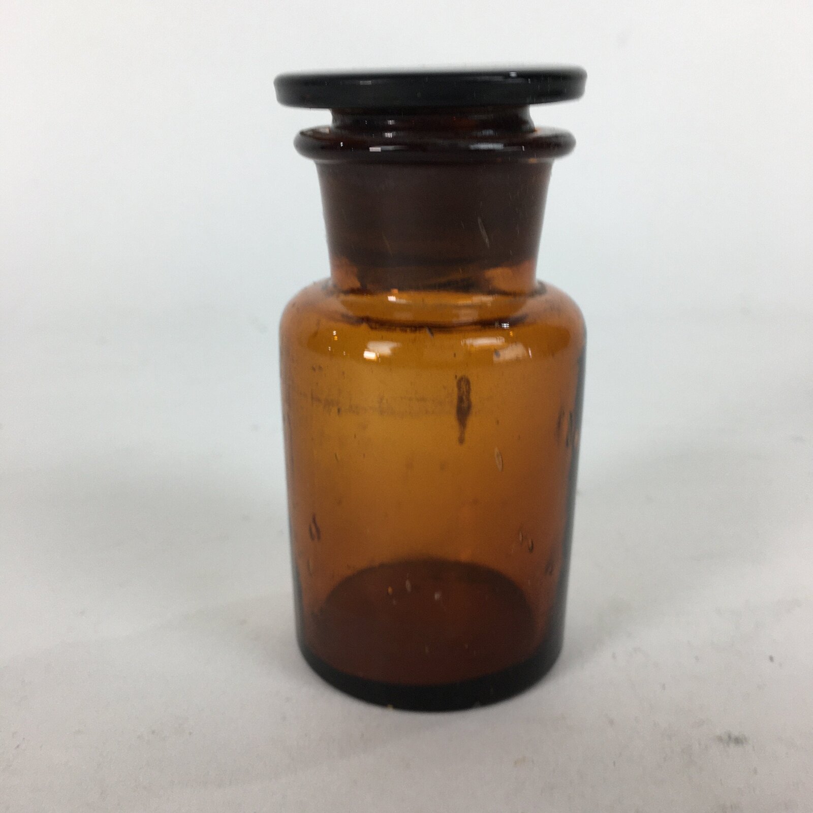Japanese Lidded Glass Medicine Bottle Vtg Amber Color Glass 8.5 cm Vase MB15