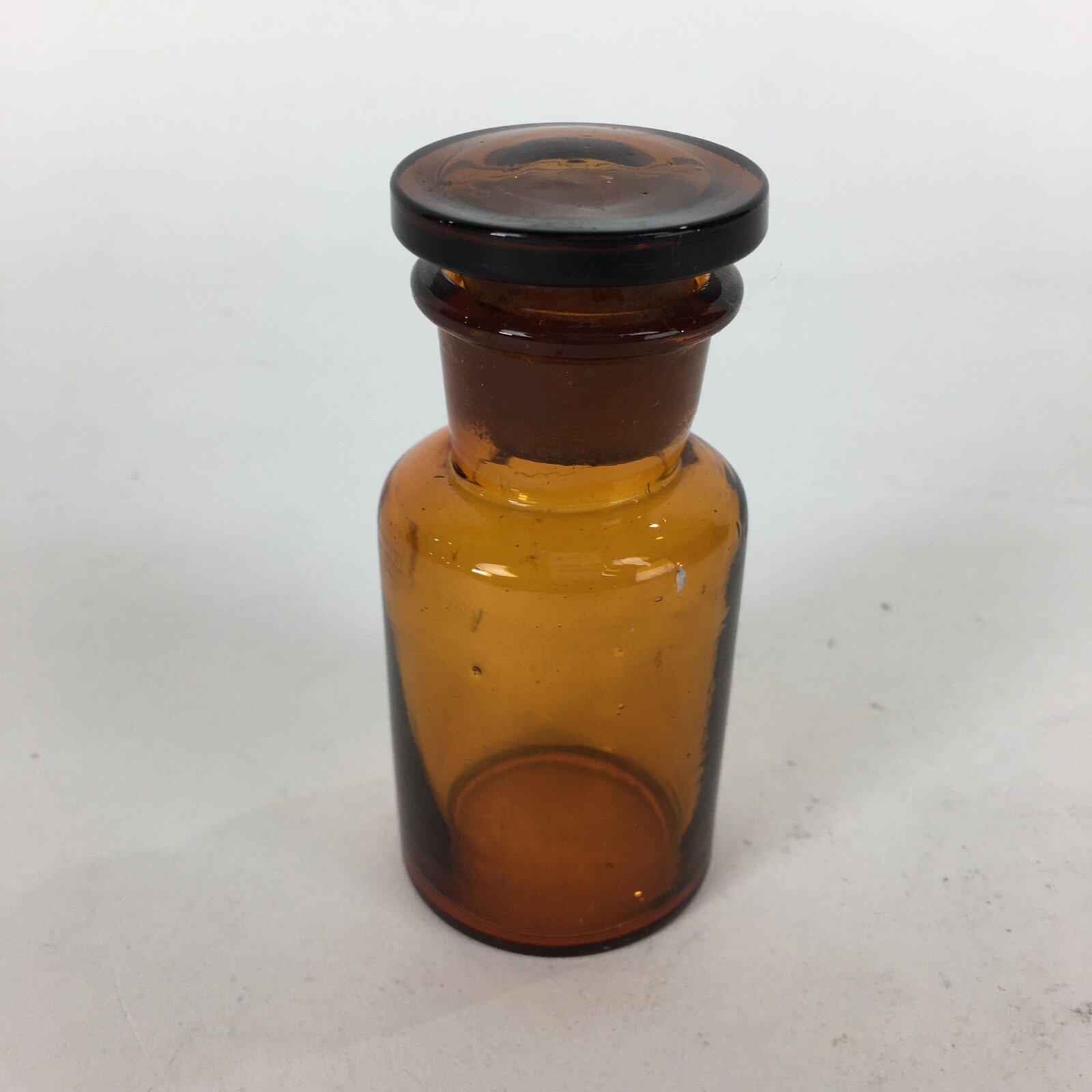 Japanese Lidded Glass Medicine Bottle Vtg Amber Color Glass 8.5 cm Vase MB17