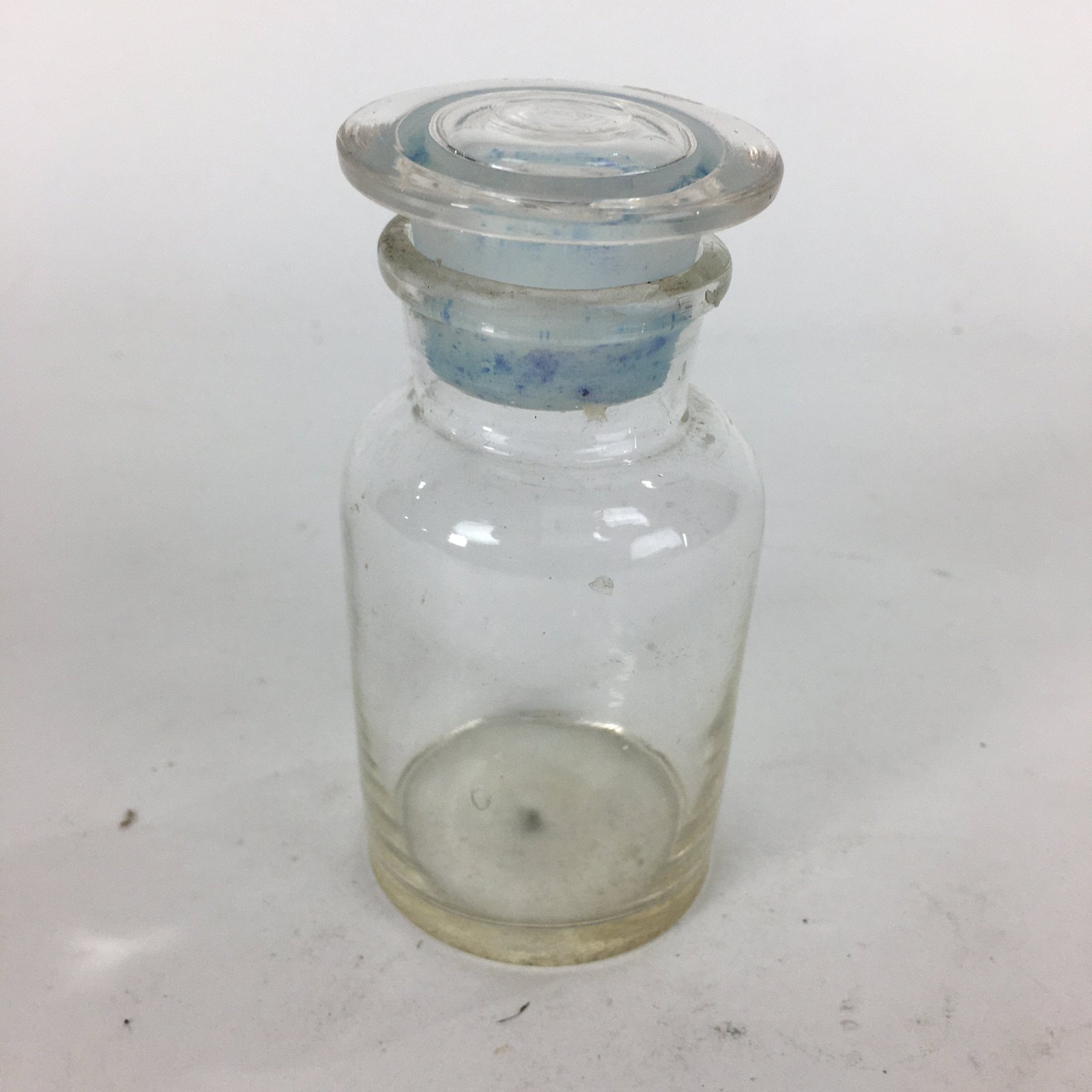 Japanese Lidded Glass Medicine Bottle Vtg Clear Color Glass 10.5 cm Vase MB21