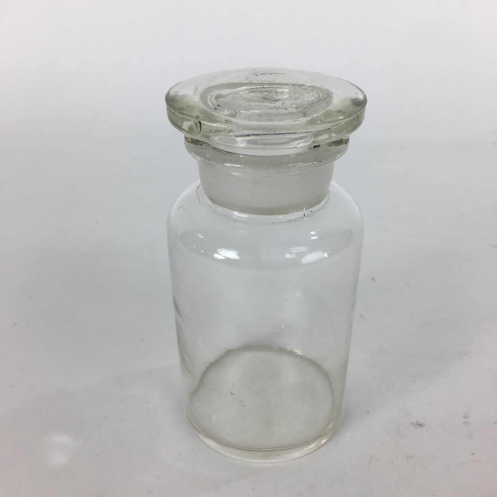 Japanese Lidded Glass Medicine Bottle Vtg Clear Color Glass 10.5 cm Vase MB22