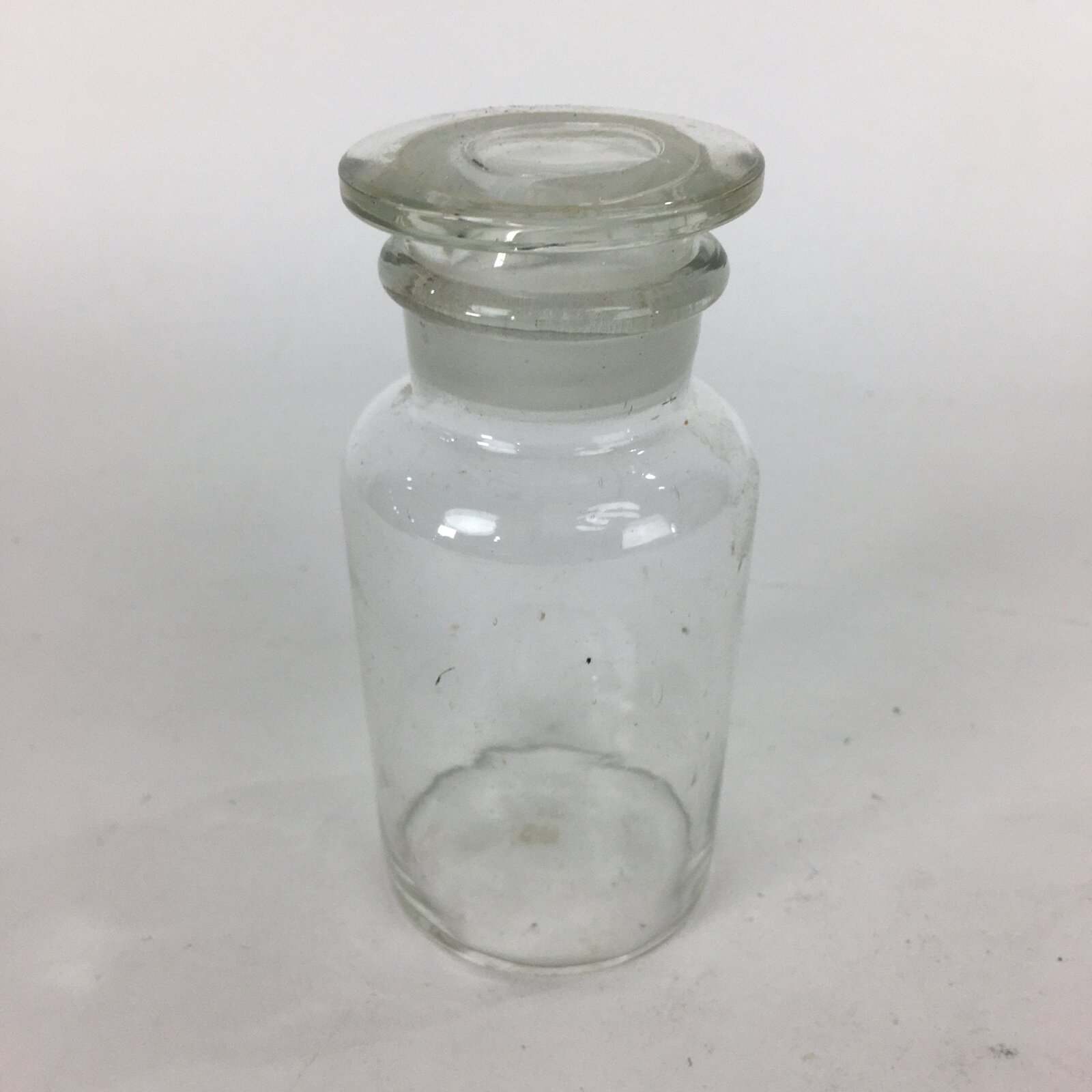 Japanese Lidded Glass Medicine Bottle Vtg Clear Color Glass 12.5 cm Vase MB19