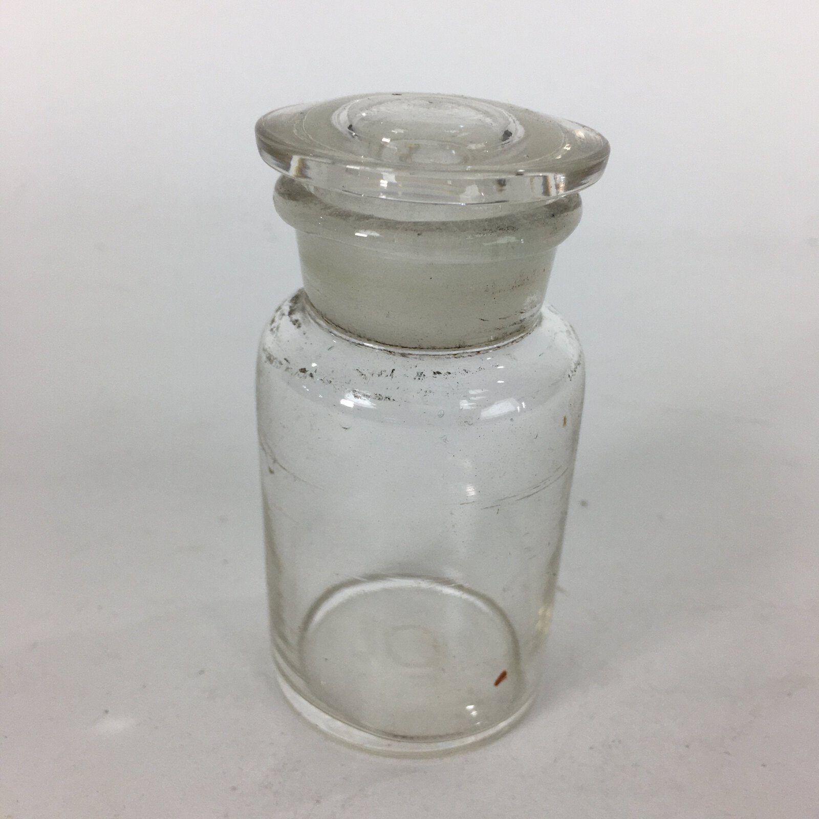 Japanese Lidded Glass Medicine Bottle Vtg Clear Color Glass 8.5 cm Vase MB29